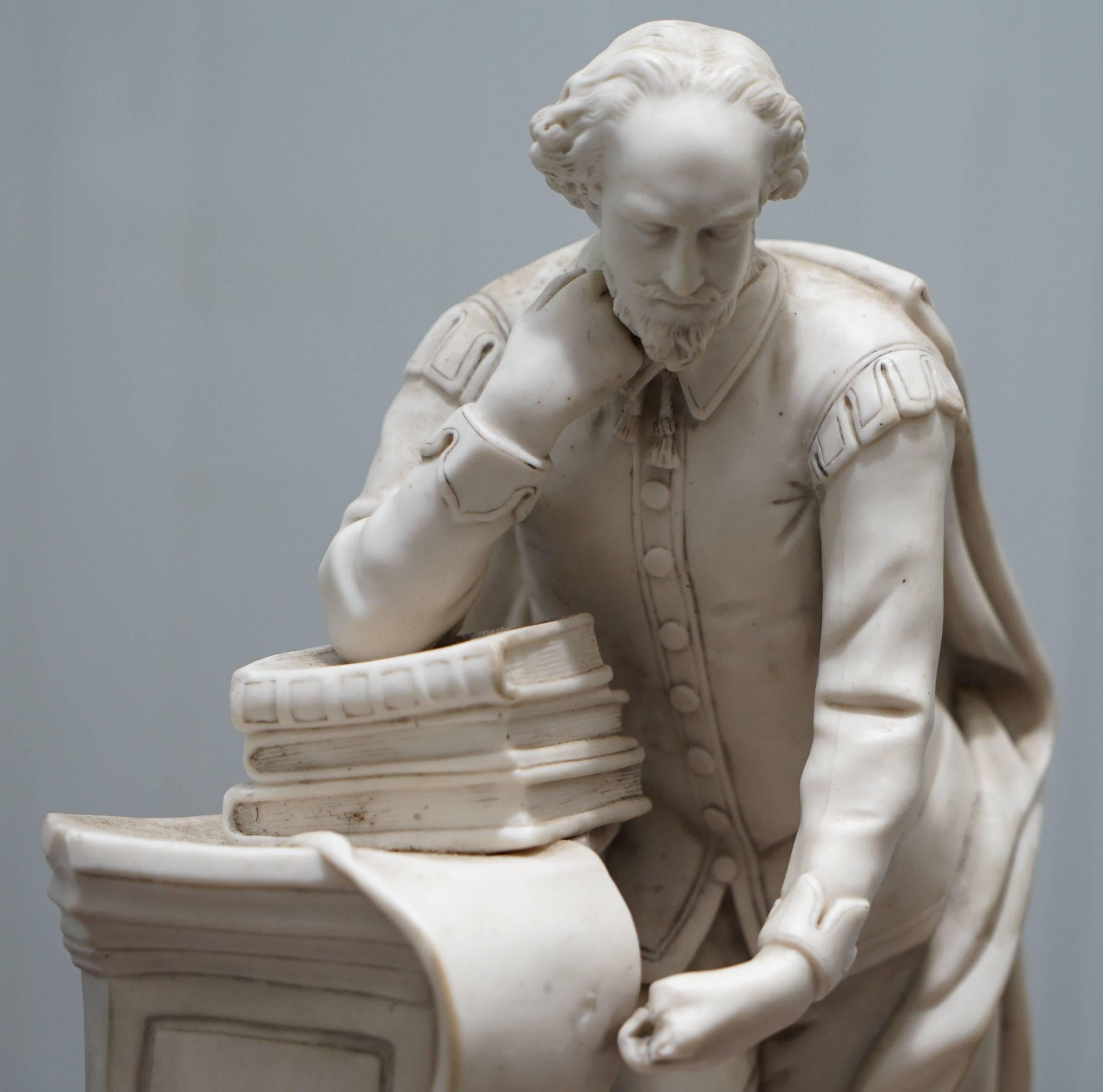 Hand-Crafted Highly Detailed Parian Marble Statue of William Shakespeare Must See, circa 1860