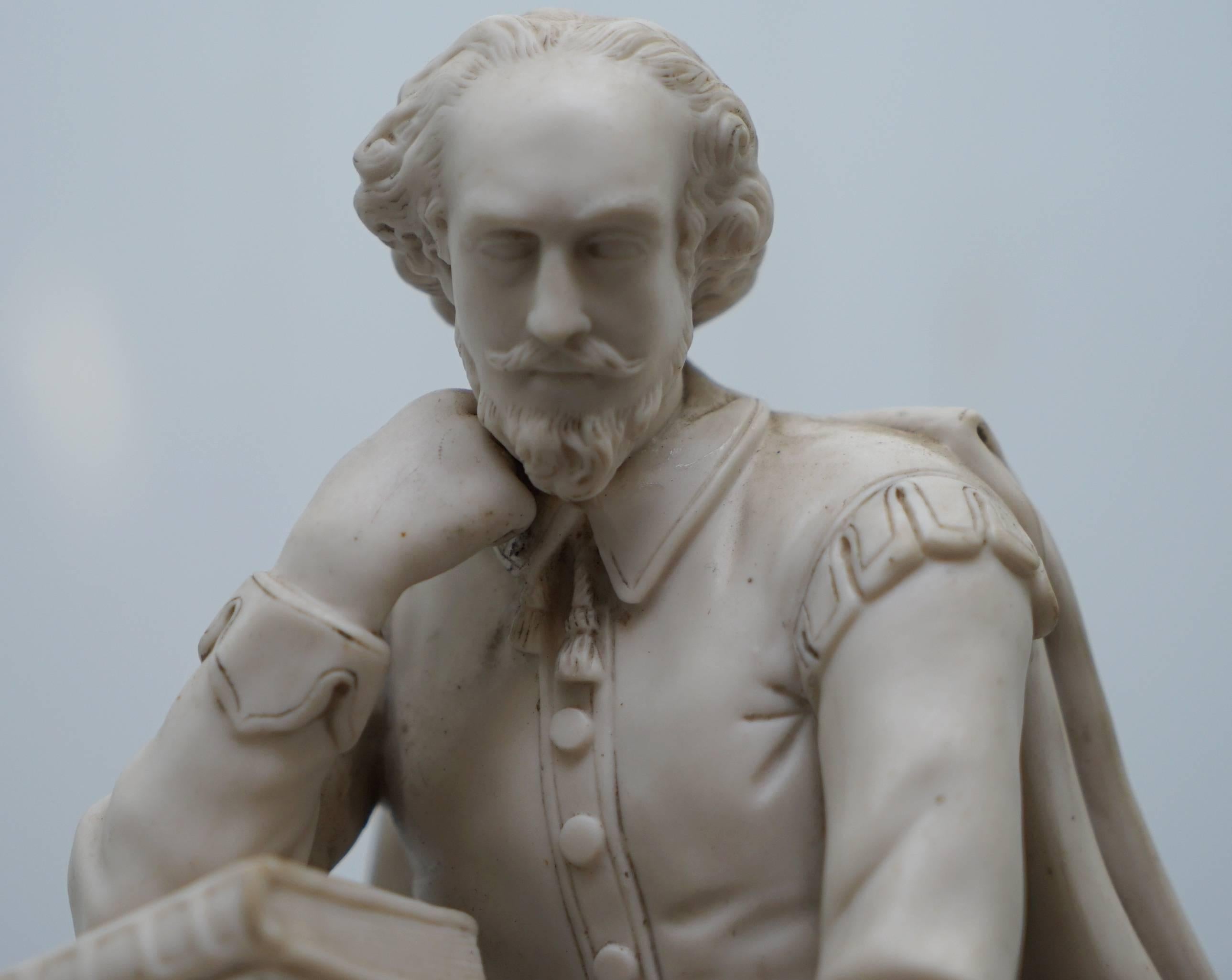 19th Century Highly Detailed Parian Marble Statue of William Shakespeare Must See, circa 1860