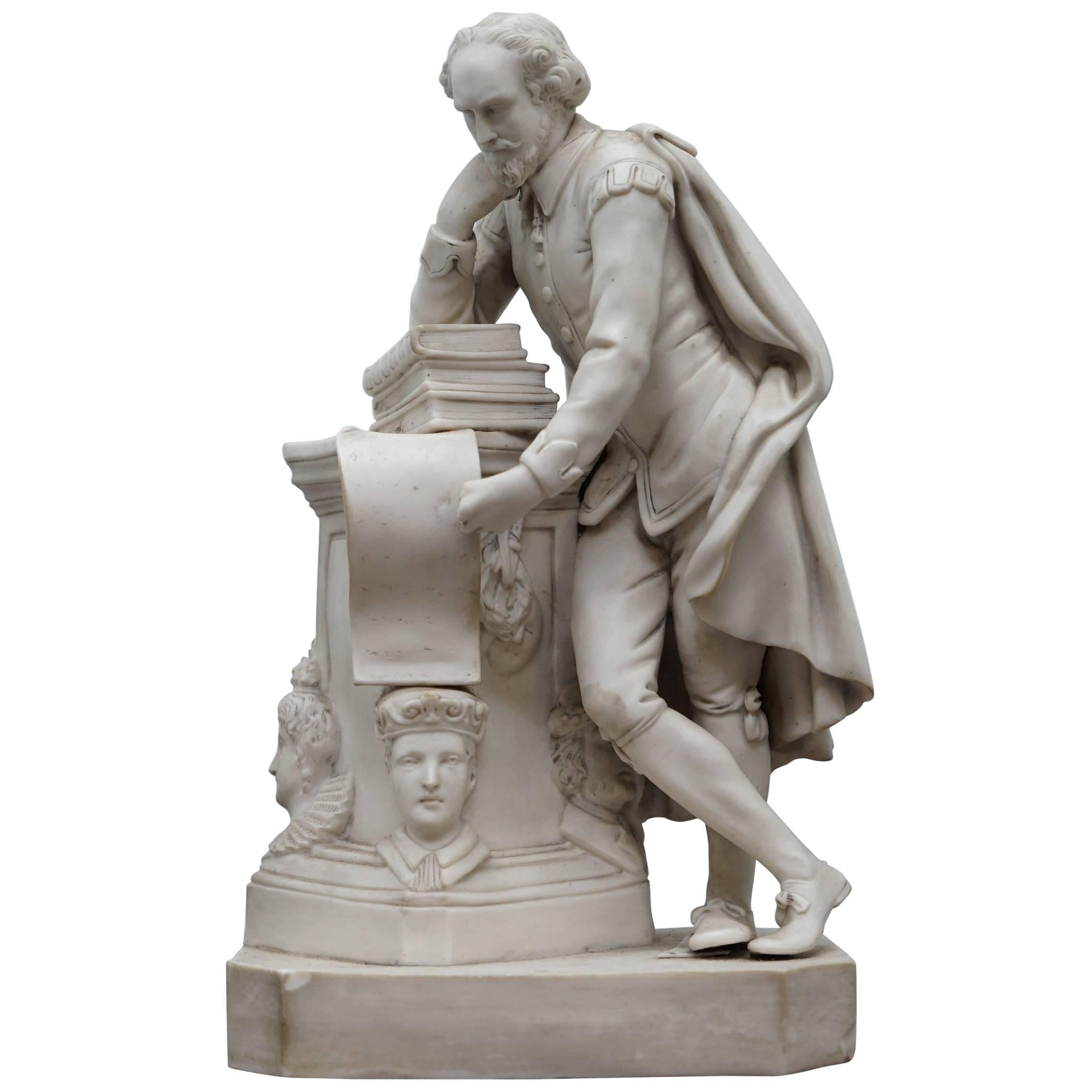 Highly Detailed Parian Marble Statue of William Shakespeare Must See, circa 1860