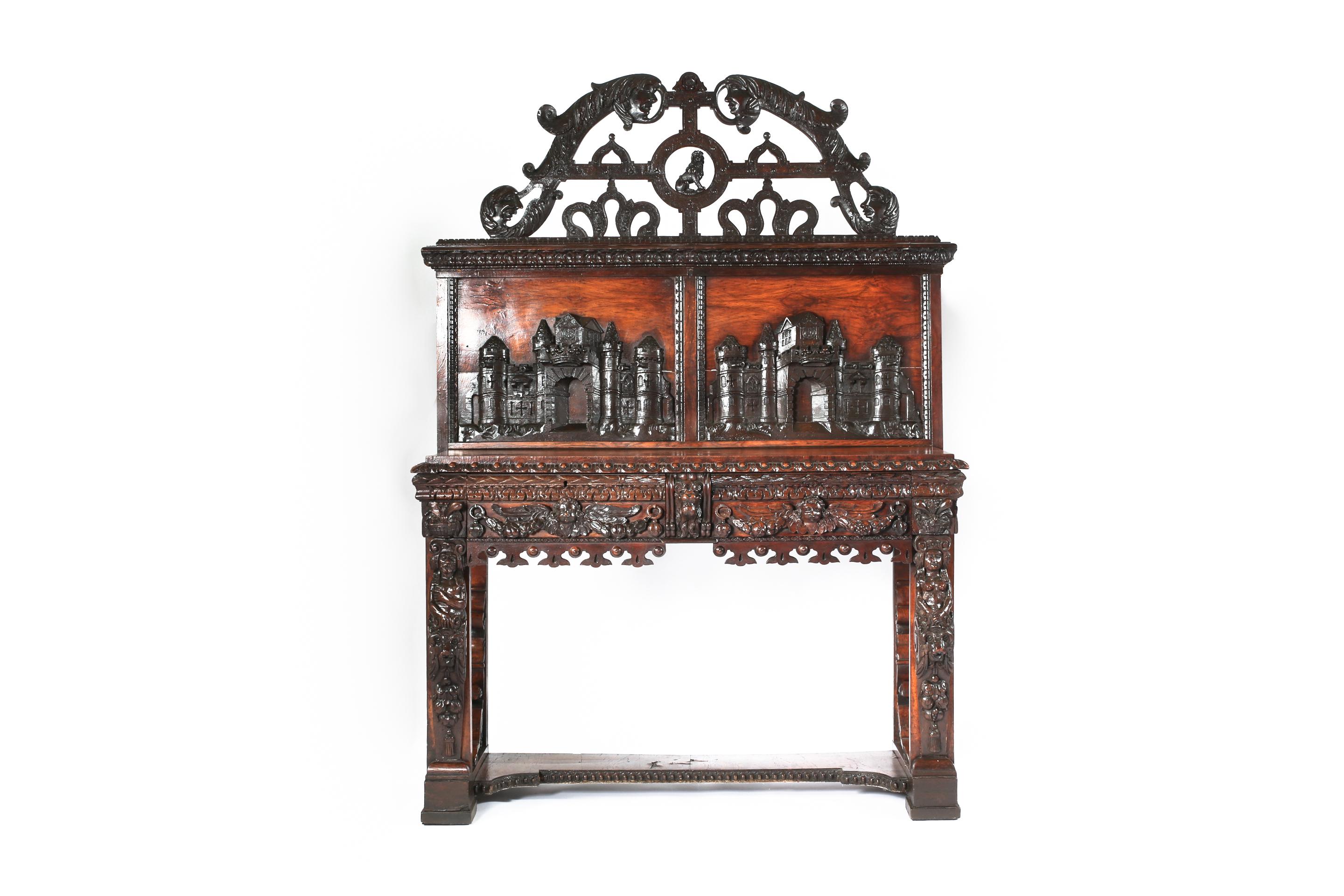 Highly Hand Carved 19th Century Mahogany Sideboard Cabinet For Sale 6