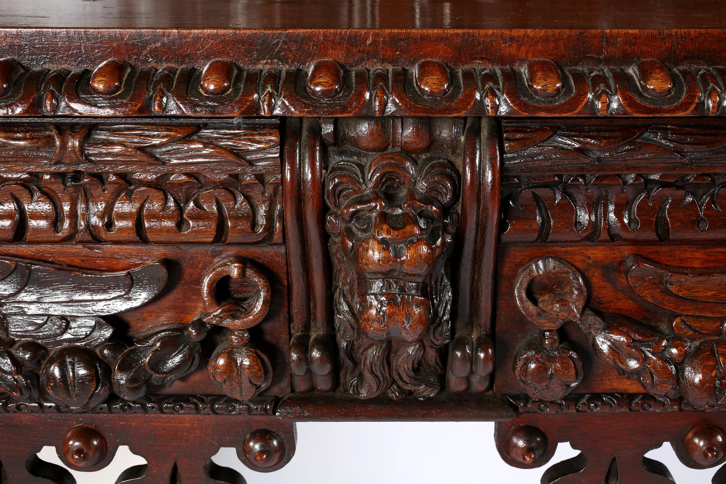 Hand-Carved Highly Hand Carved 19th Century Mahogany Sideboard Cabinet For Sale