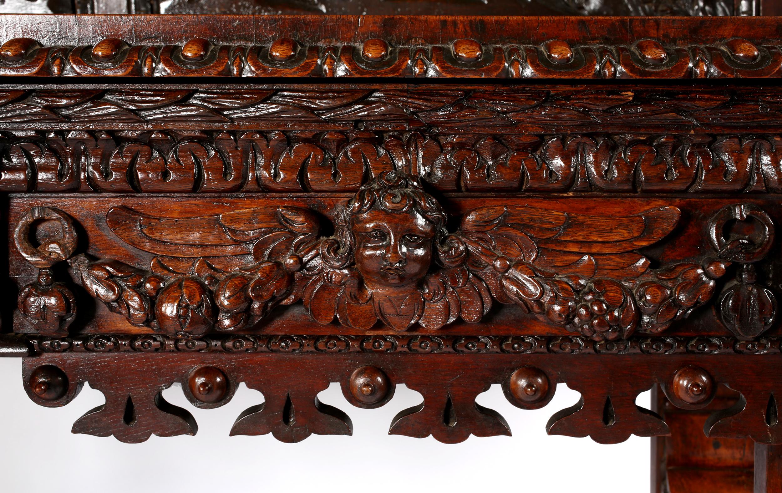 Highly Hand Carved 19th Century Mahogany Sideboard Cabinet For Sale 1