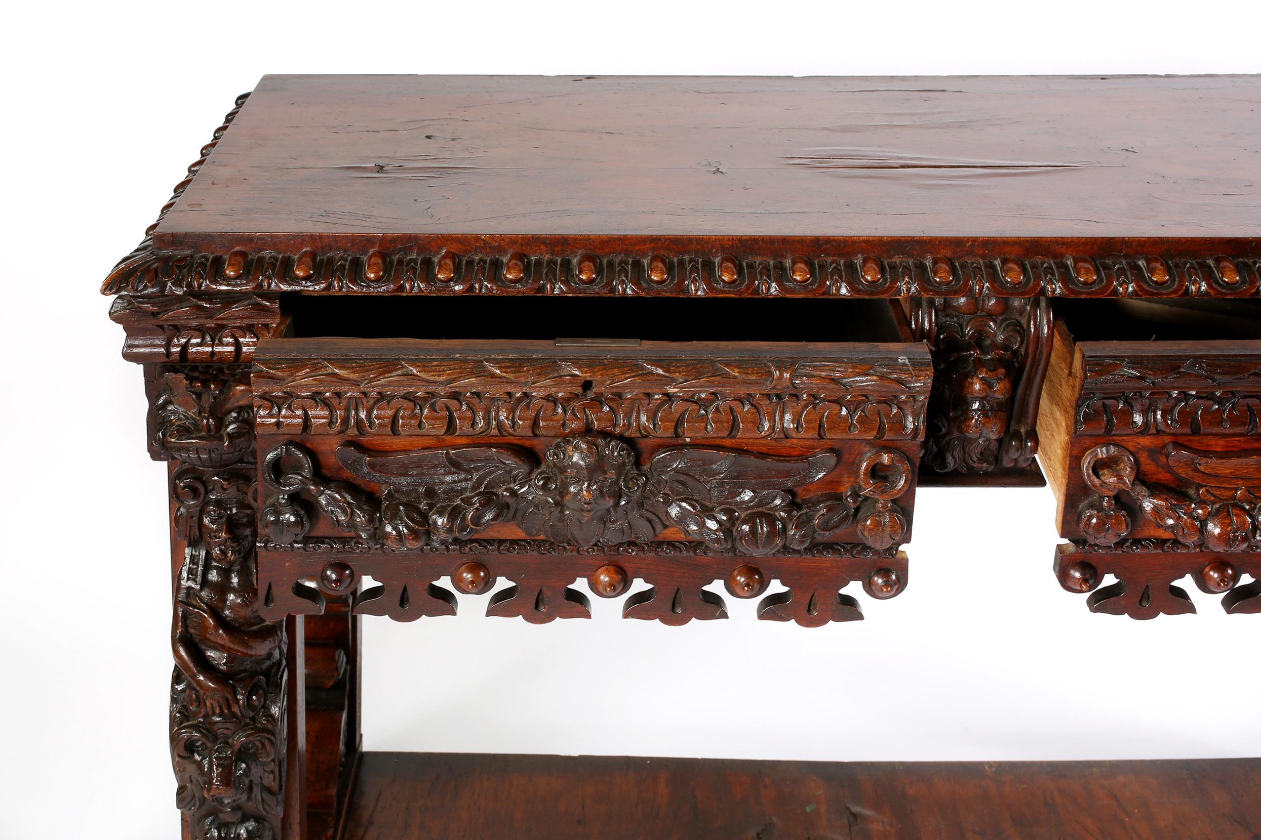 Highly Hand Carved 19th Century Mahogany Sideboard Cabinet For Sale 2