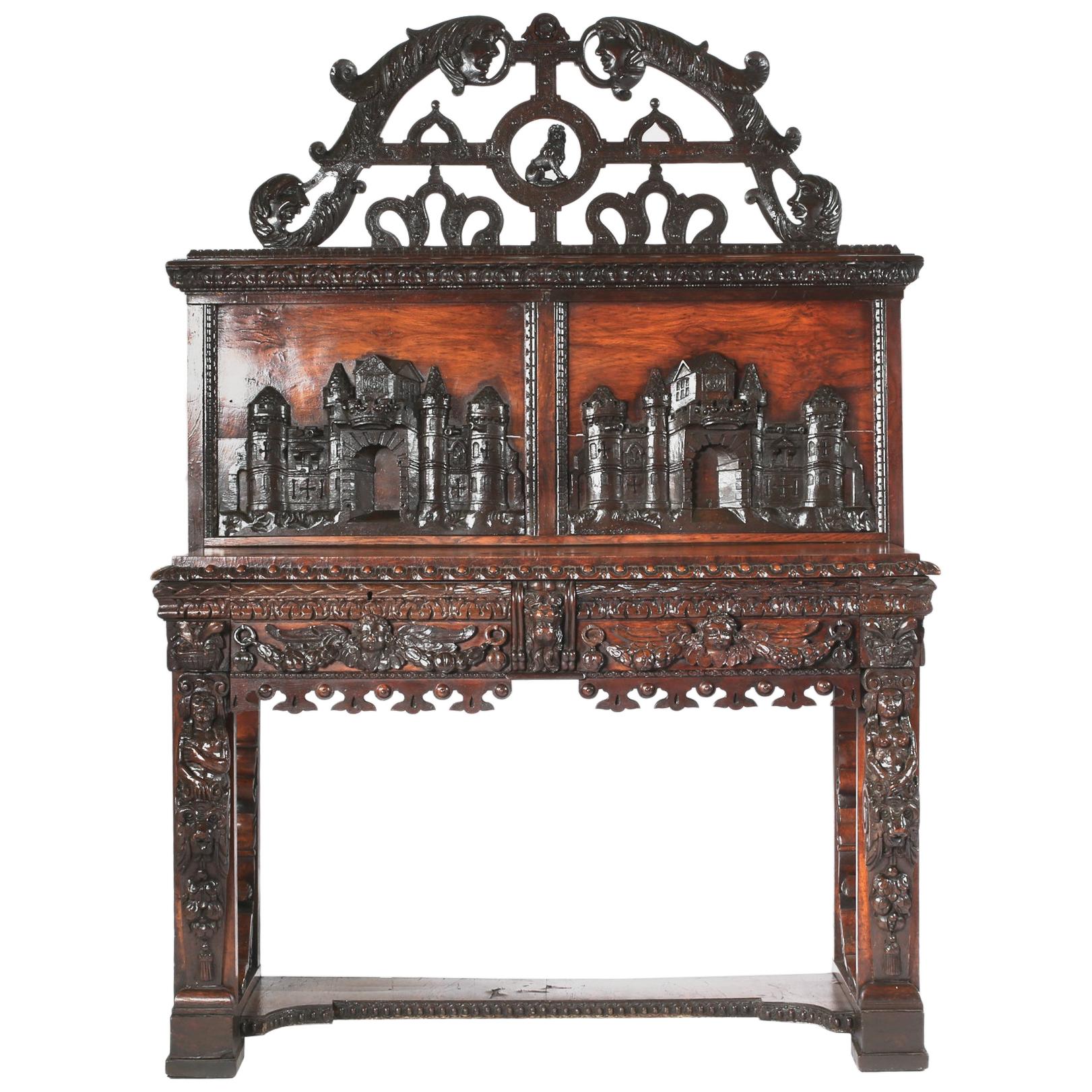Highly Hand Carved 19th Century Mahogany Sideboard Cabinet
