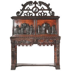 Highly Hand Carved 19th Century Mahogany Sideboard Cabinet