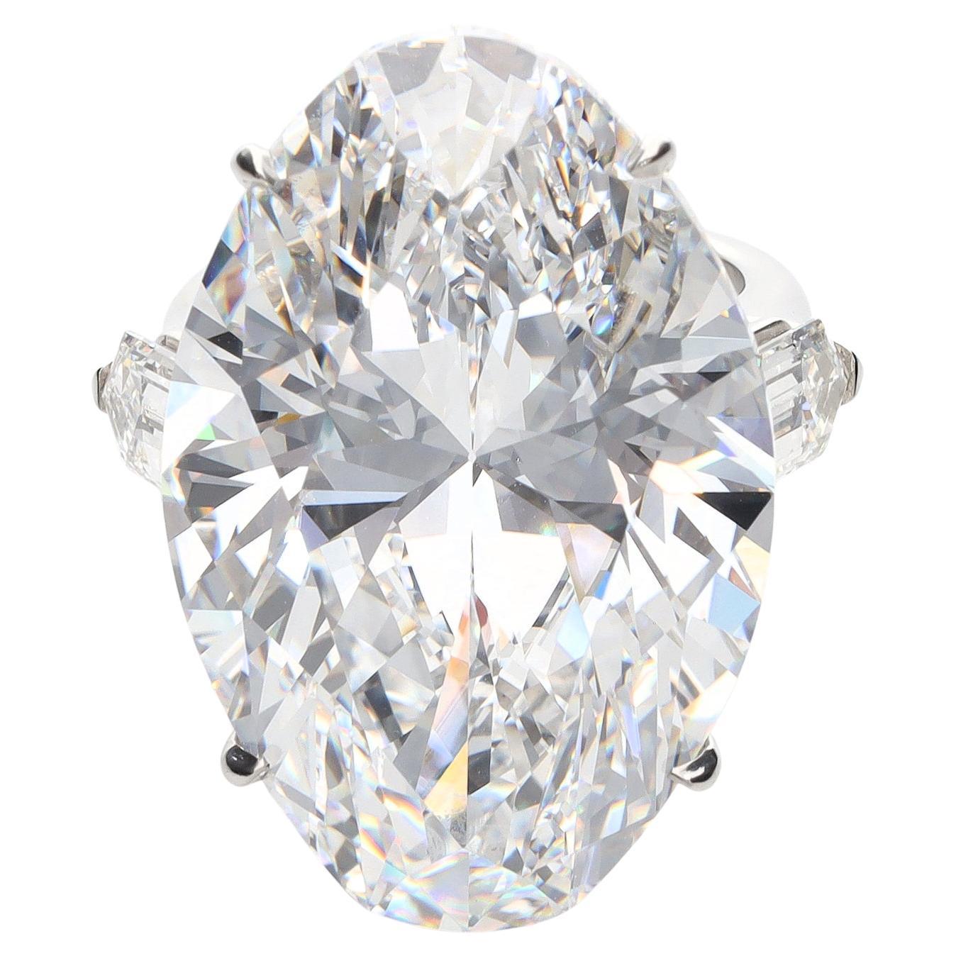 Highly Important 43.19 Carat D Flawless Type II A Oval Diamond Ring

Accompanied by a supplemental letter stating that the diamond has been determined to be a Type IIa diamond. Type IIa diamonds are the most chemically pure type of diamond and often