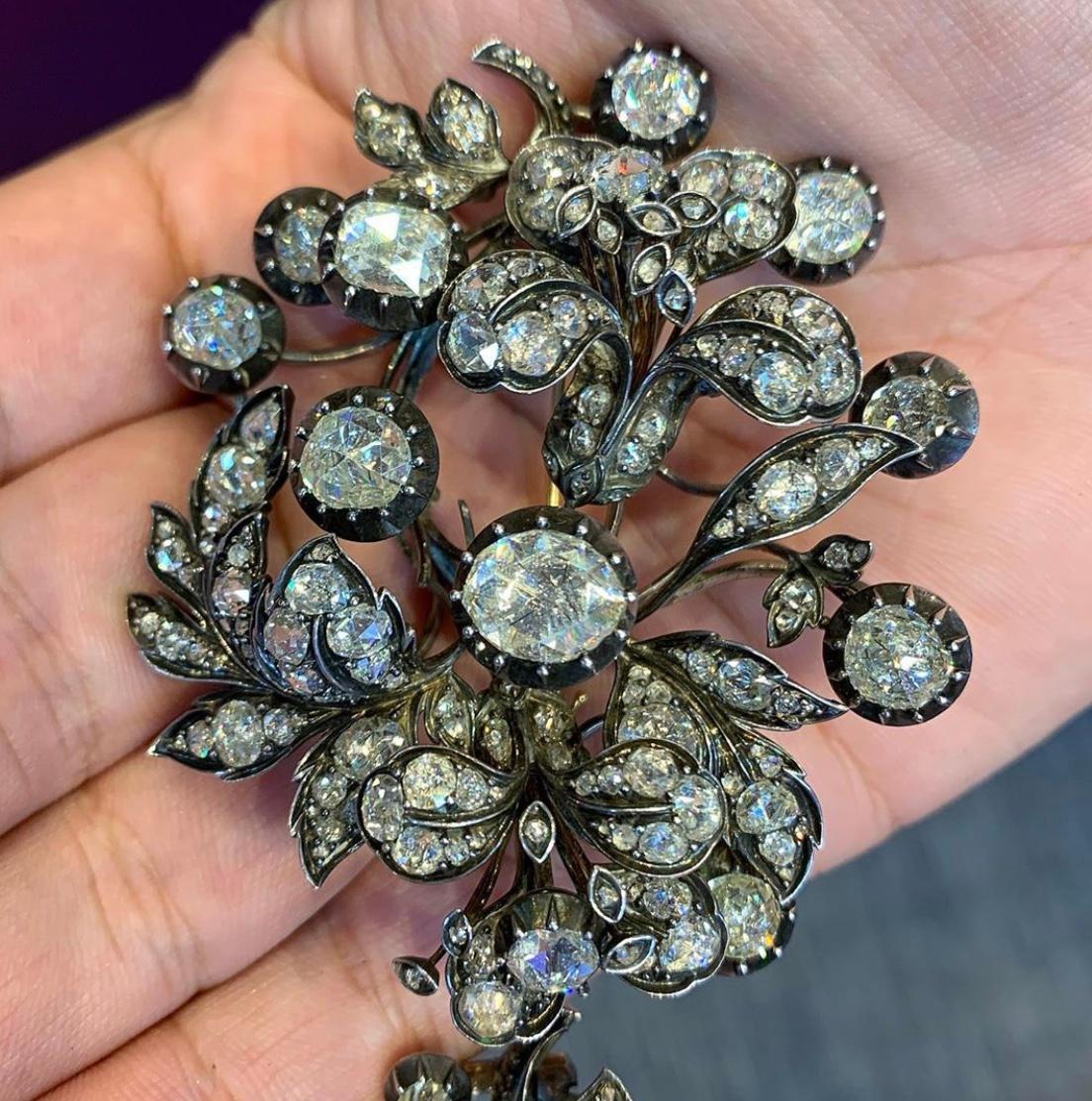 Rose Cut Antique Devant De Corsage Diamond Brooch
