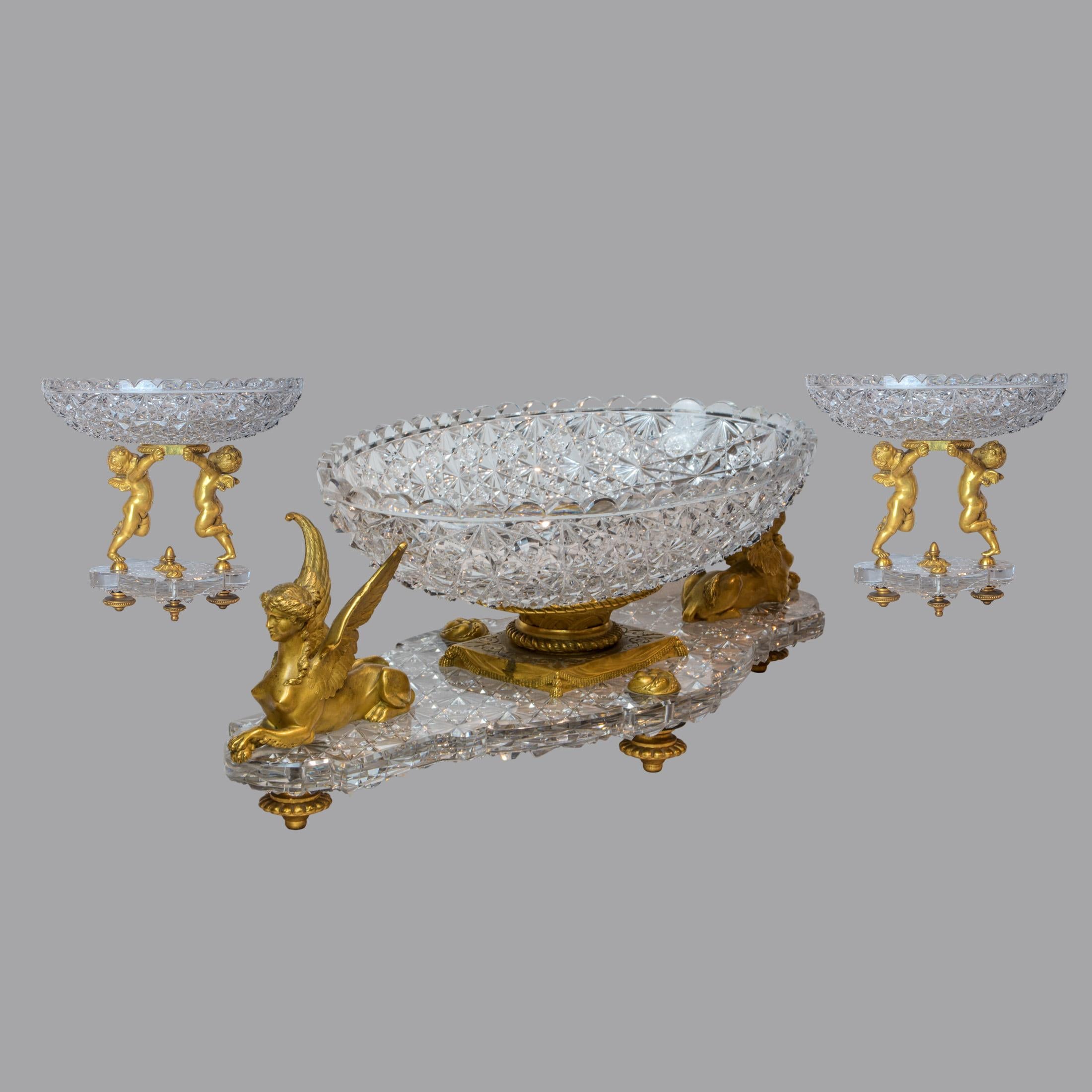 French Highly  Important Baccarat 19th Century Cut Crystal and Ormolu Garniture For Sale