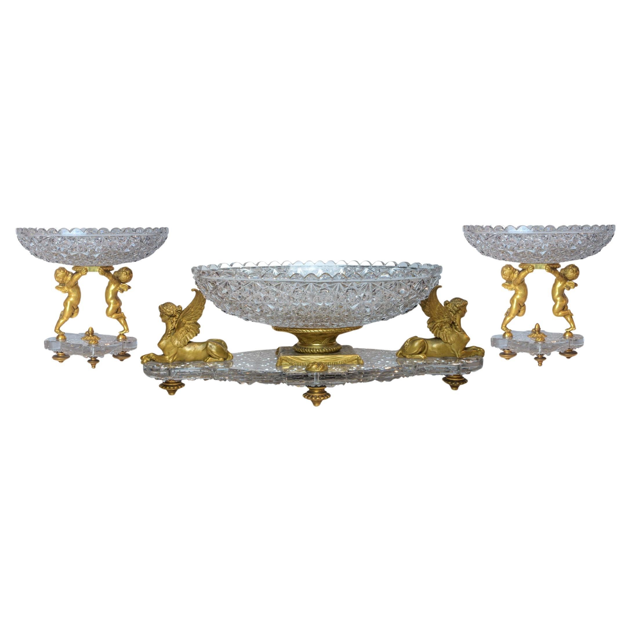 Highly  Important Baccarat 19th Century Cut Crystal and Ormolu Garniture For Sale