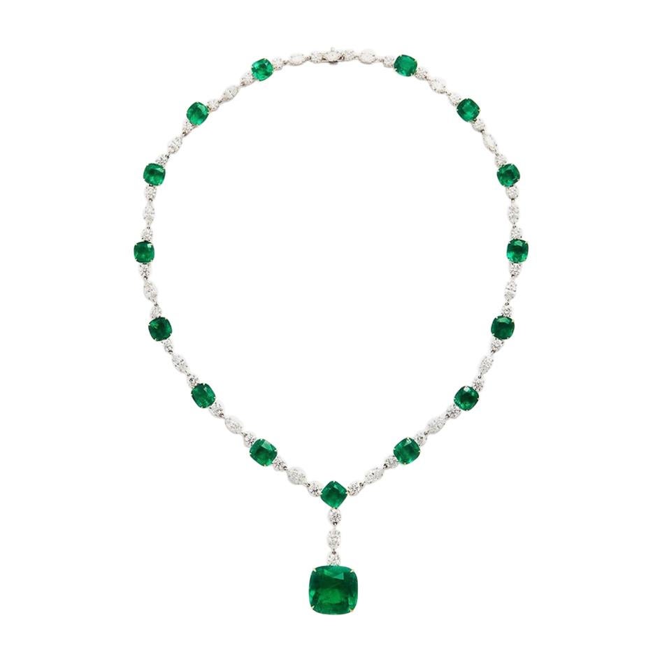 Highly Important Colombian Emerald Diamond Necklace