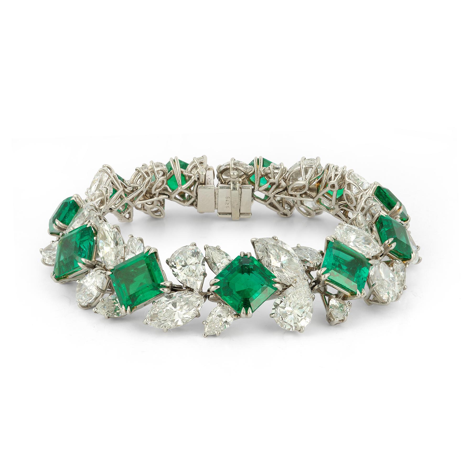 Emerald Cut Highly Important Emerald and Diamond Bracelet by Harry Winston