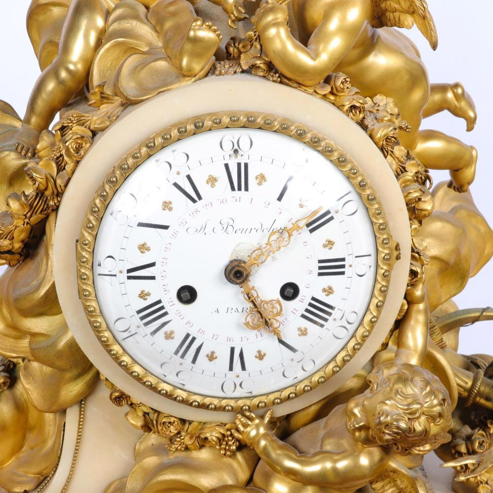 Highly Important Louis XVI Style Gilt Bronze Clockset by Beurdeley For Sale 4