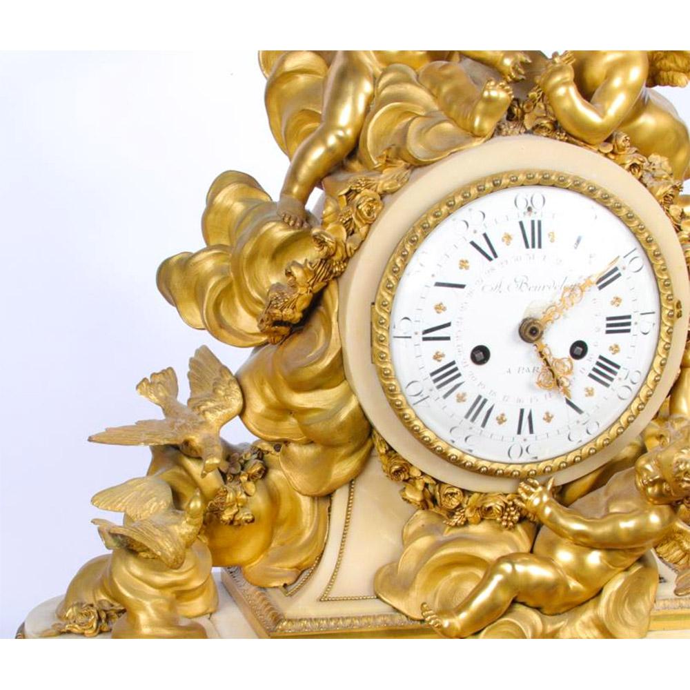 Highly Important Louis XVI Style Gilt Bronze Clockset by Beurdeley For Sale 2