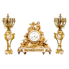 Uhrenset aus vergoldeter Bronze im Louis-XVI.-Stil von Beurdeley