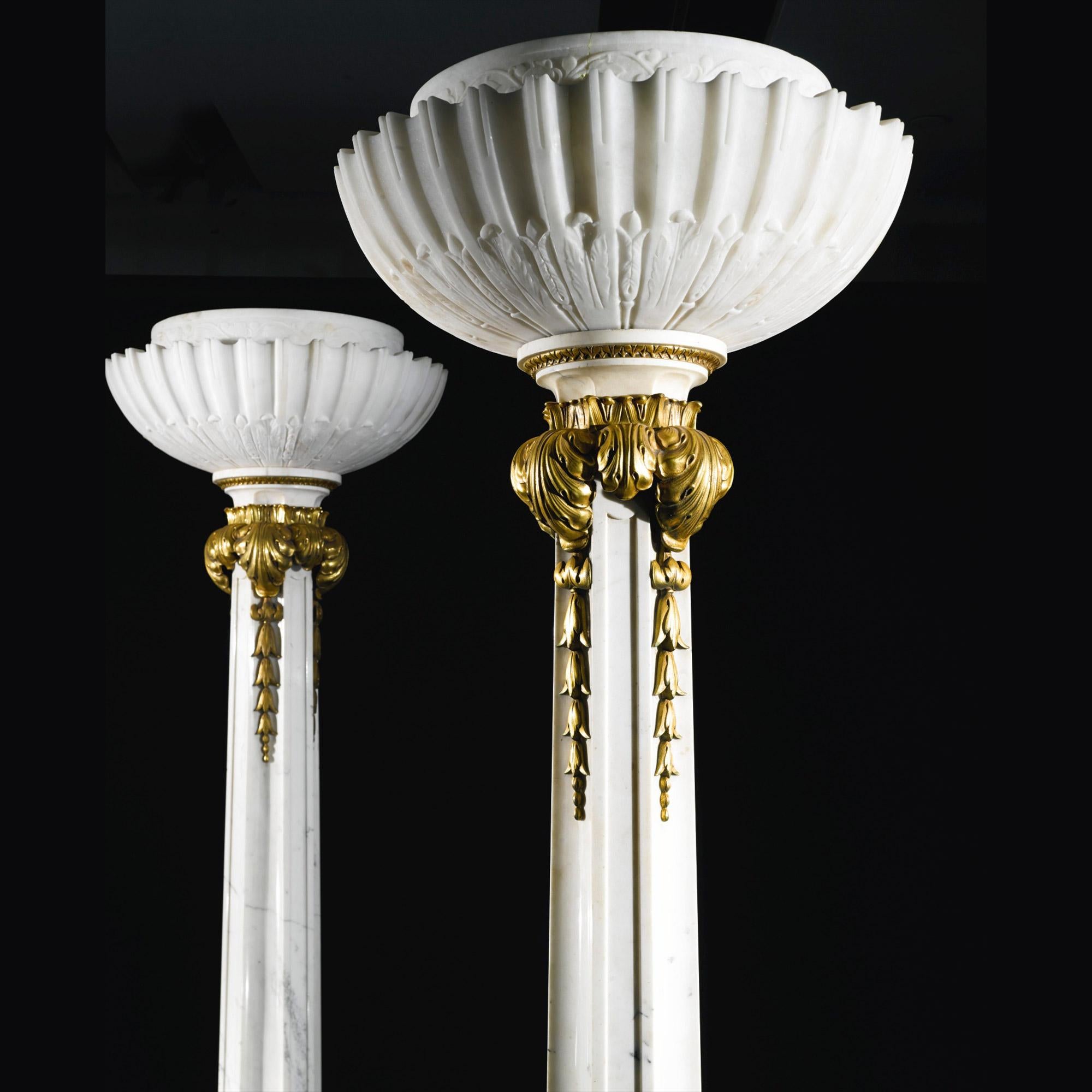 American  Monumental Pair of Ormolu Mounted Marble Floor Lamps att. E.F.Caldwell For Sale