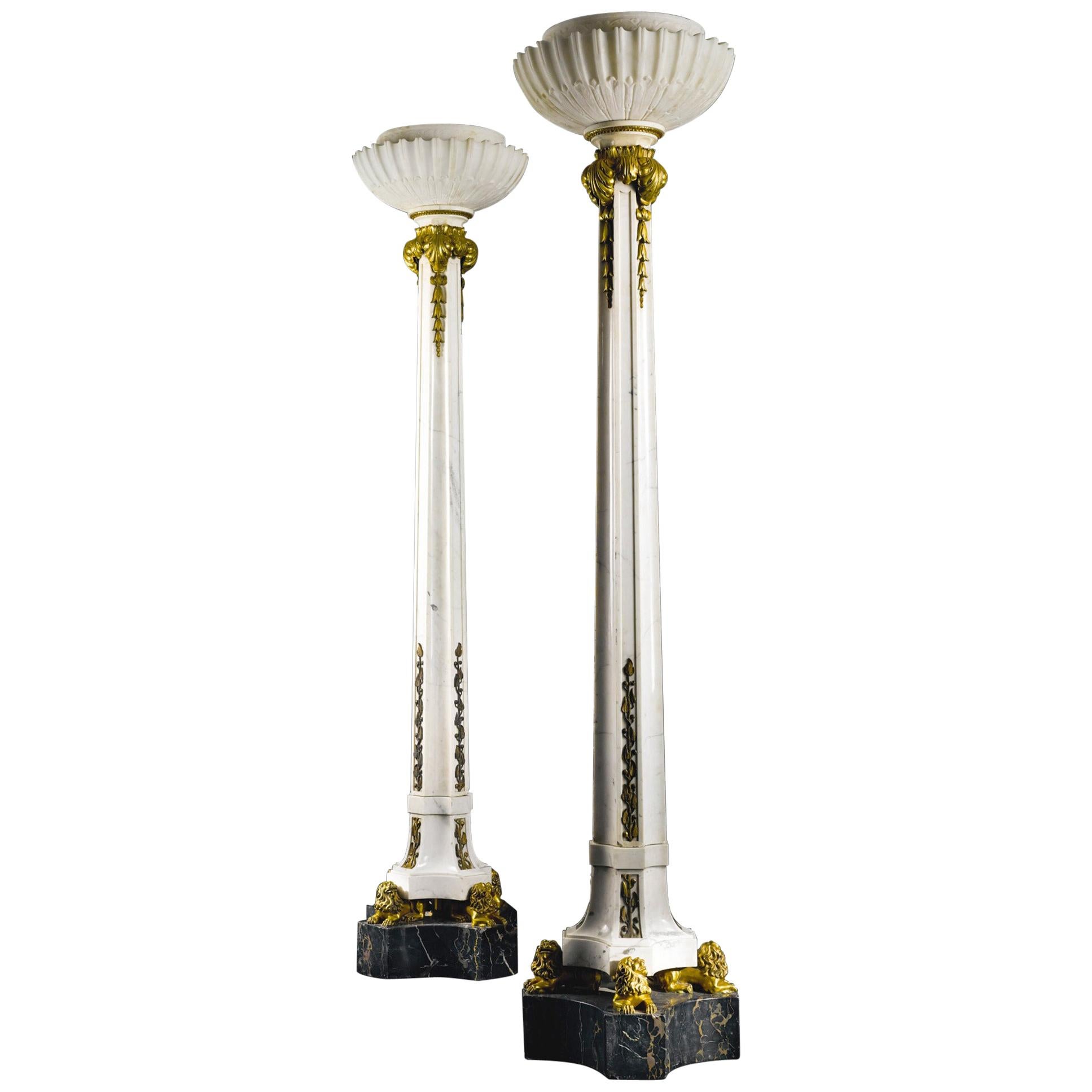  Monumental Pair of Ormolu Mounted Marble Floor Lamps att. E.F.Caldwell