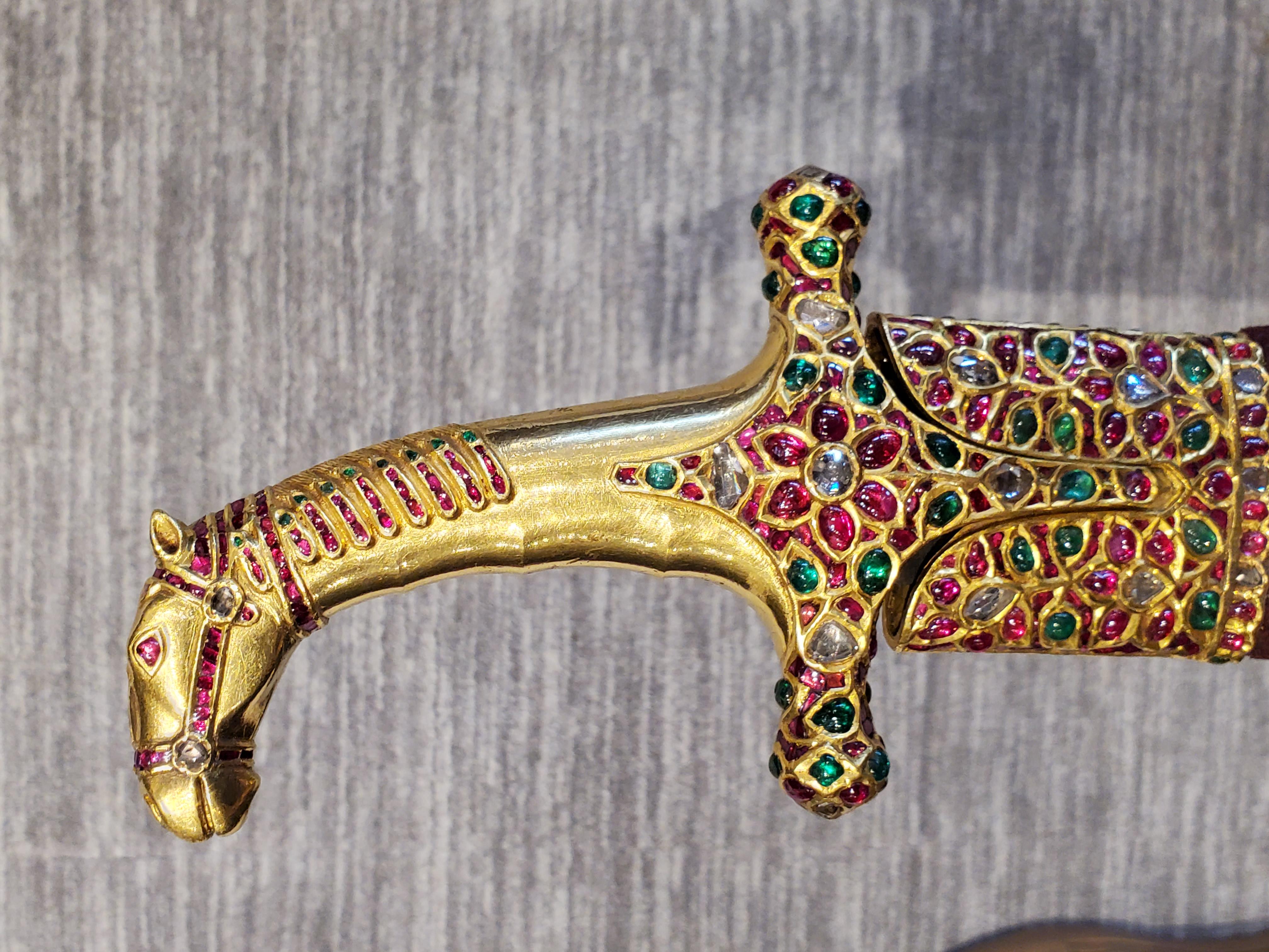 Highly Important Multi Gem Mughal Gold Horse Sword Shamshir 6