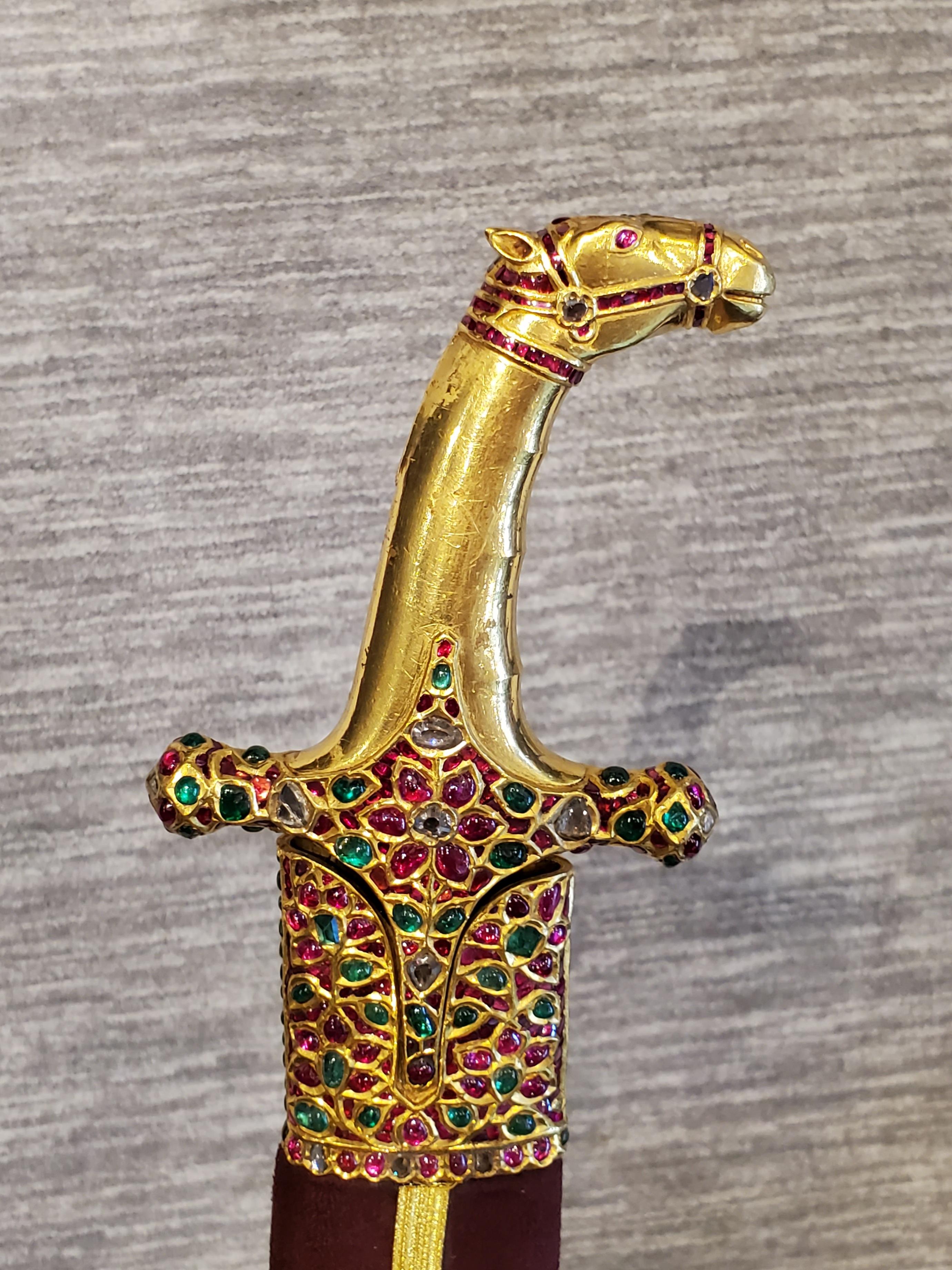Highly Important Multi Gem Mughal Gold Horse Sword Shamshir 7
