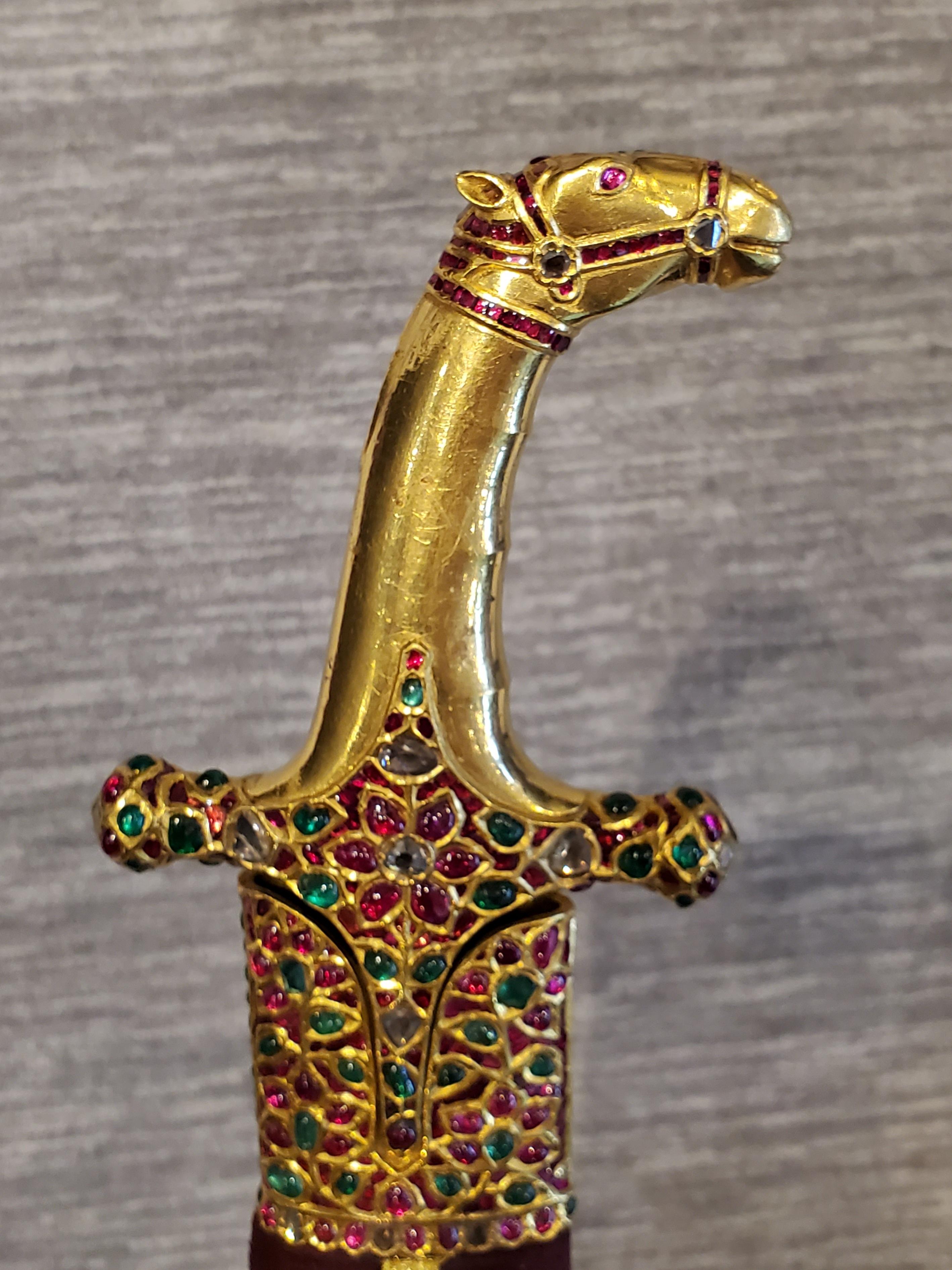 Highly Important Multi Gem Mughal Gold Horse Sword Shamshir 8