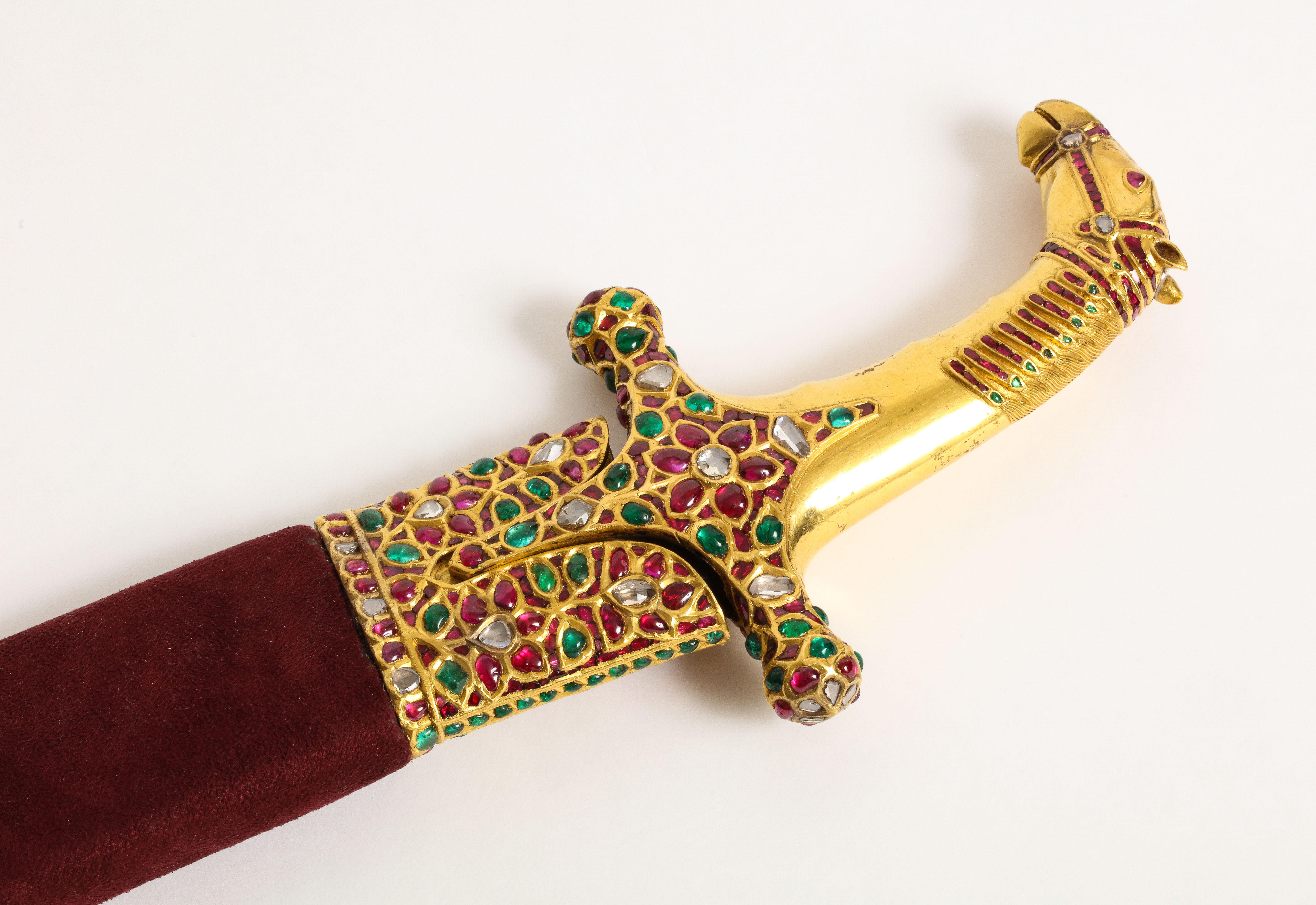 Highly Important Multi Gem Mughal Gold Horse Sword Shamshir 12
