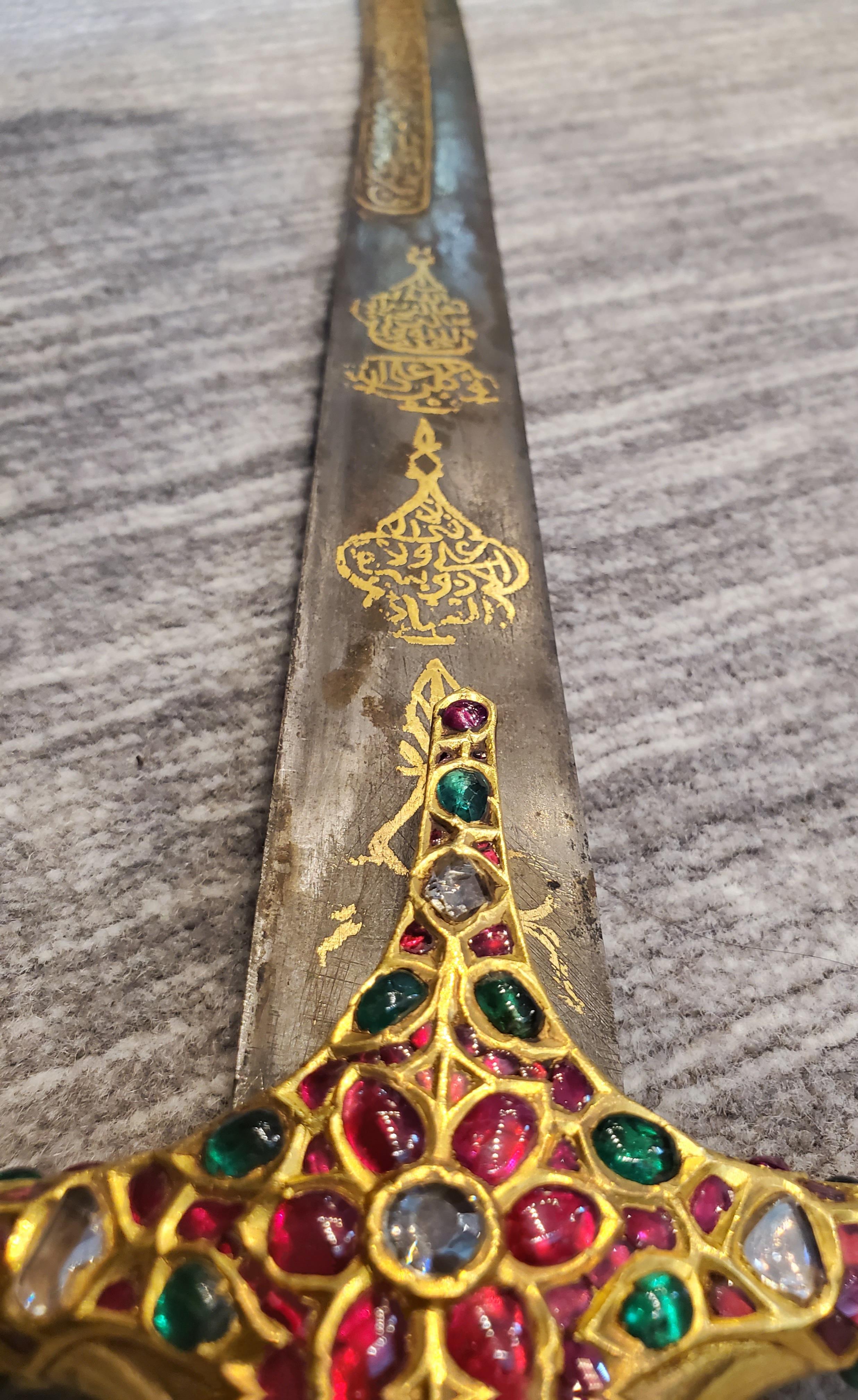 Highly Important Multi Gem Mughal Gold Horse Sword Shamshir In Excellent Condition In New York, NY