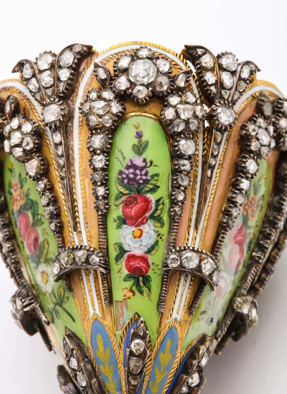 Mid-19th Century Highly Important Museum Quality Pair of Diamond and Enamel Zarfs For Sale