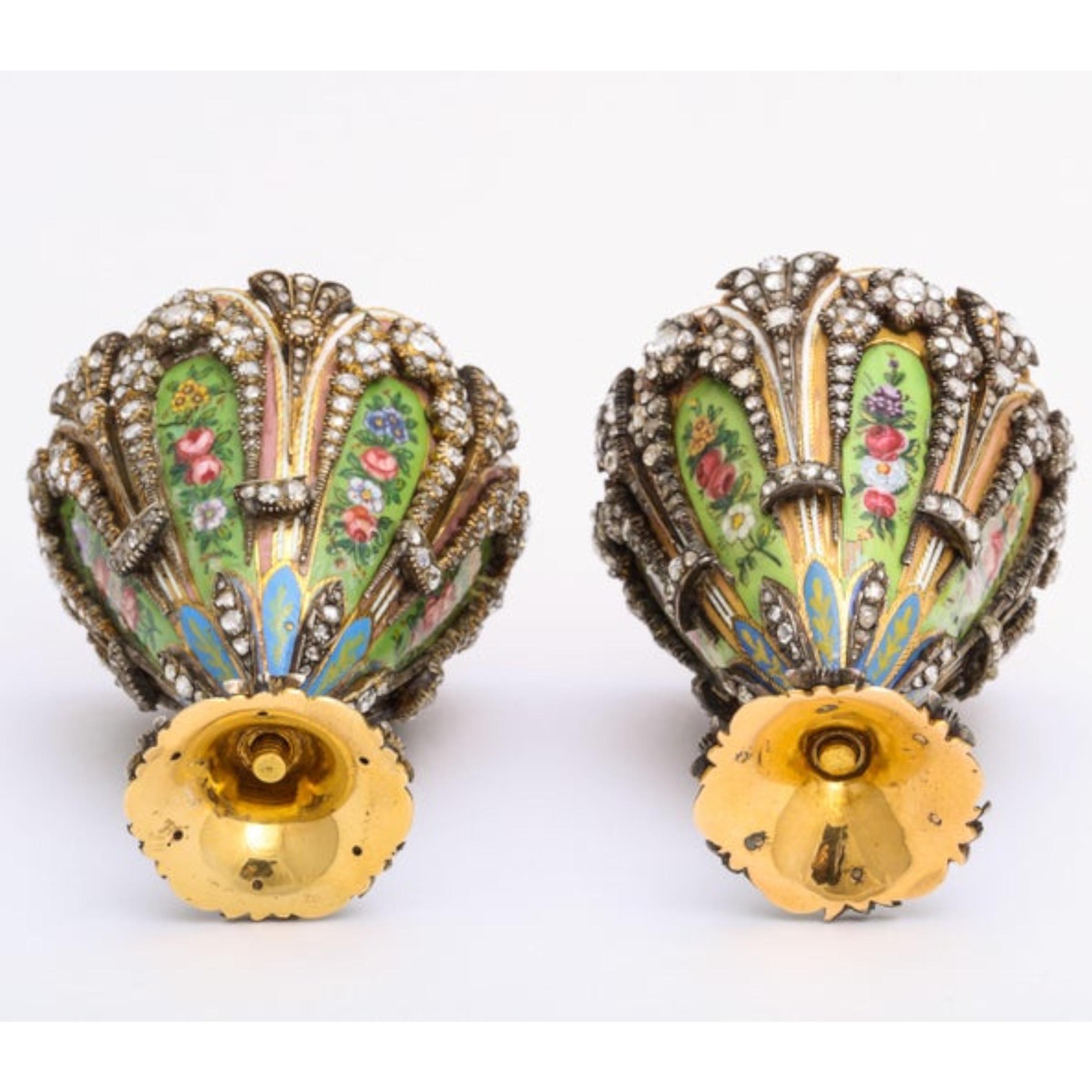 Highly Important Museum Quality Pair of Diamond and Enamel Zarfs For Sale 4