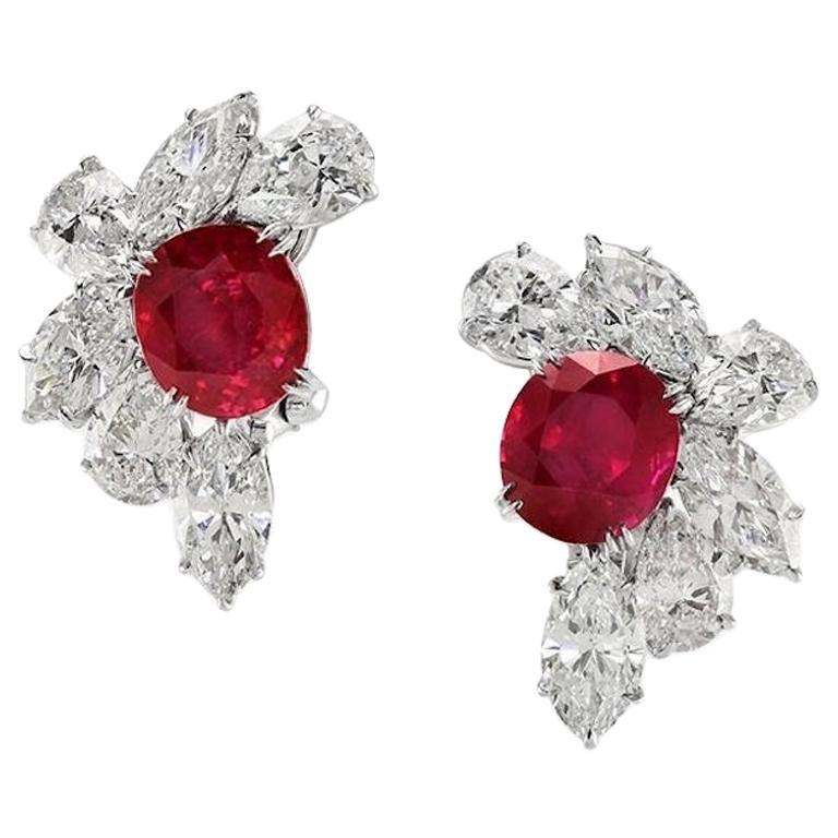 Highly Important No Heat Burma Ruby Diamond Earrings For Sale