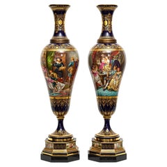 Highly Important Pair of 19th-Century Vienna Porcelain Hand-Painted Vases