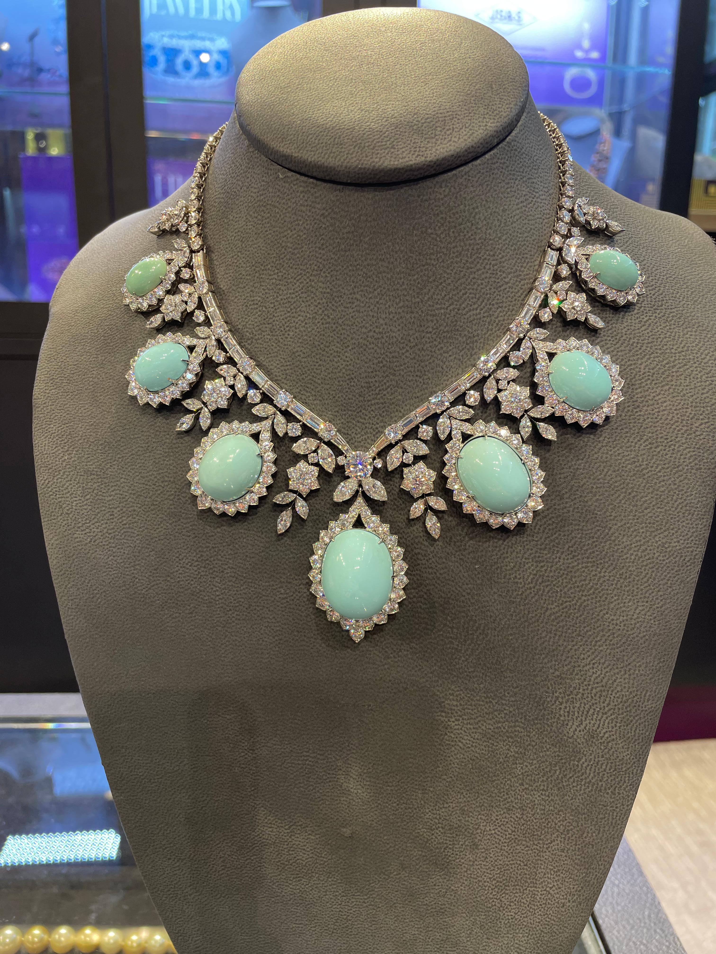 Highly Important Van Cleef and Arpels Turquoise and Diamond Necklace In Excellent Condition In New York, NY
