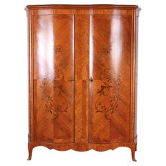Antique Highly Inlaid French Serpentine Louis XV Style Armoire