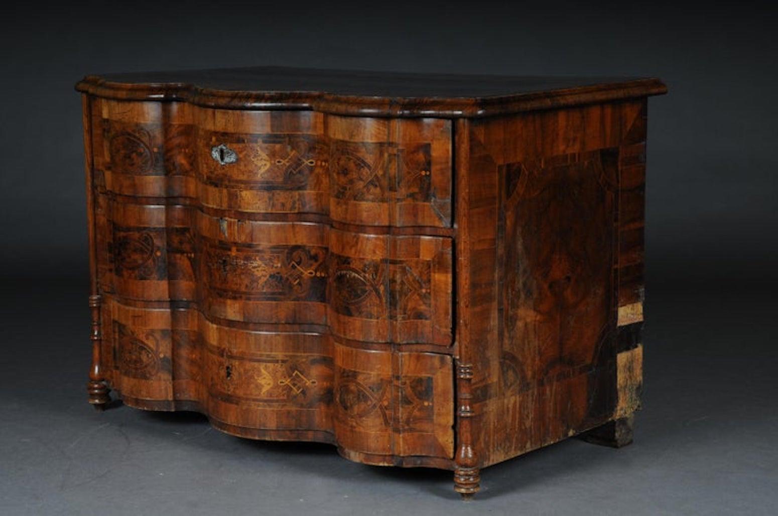 Highly Interesting Inlaid Baroque Commode, circa 1740 For Sale 7