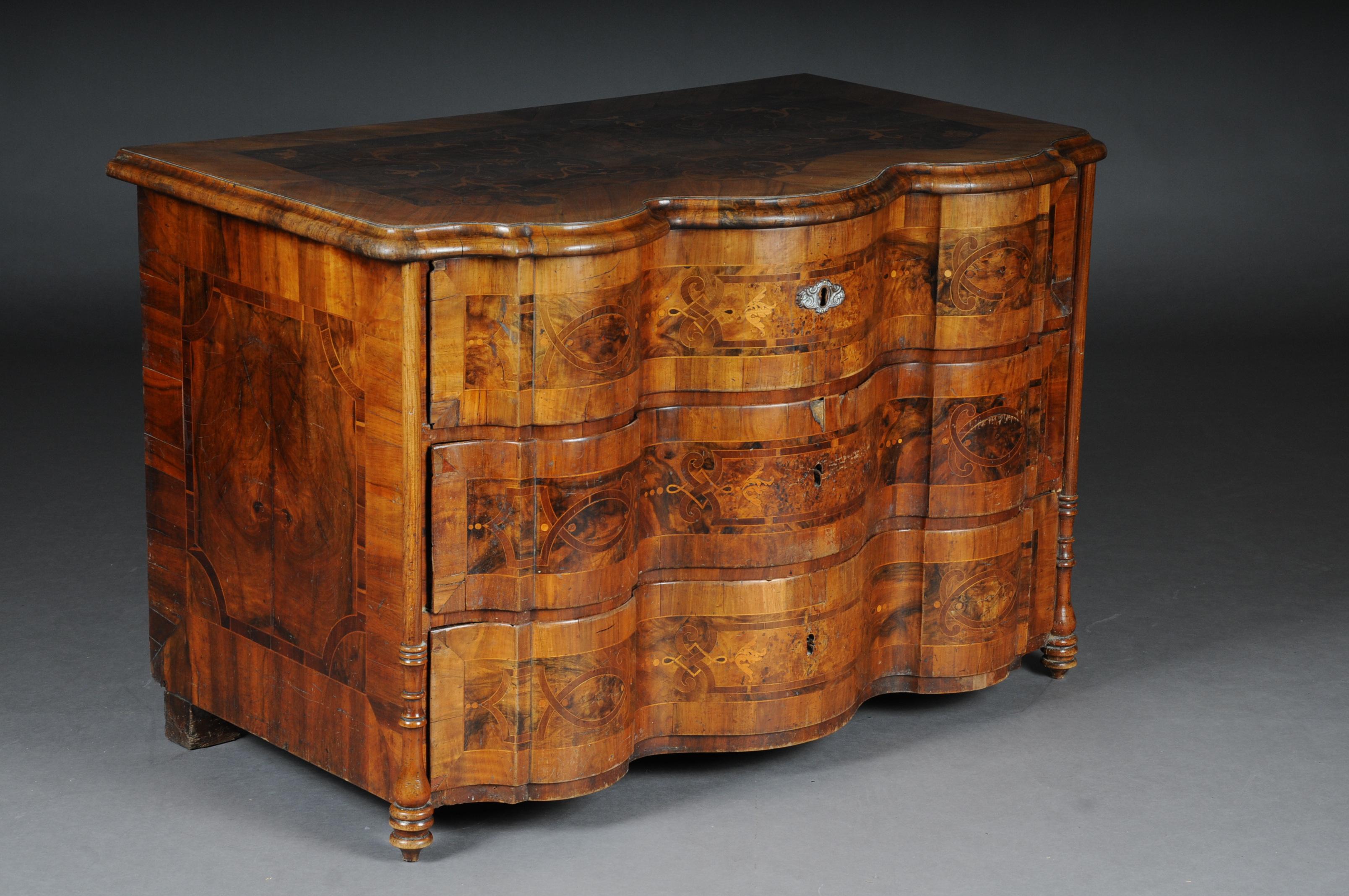 German Highly Interesting Inlaid Baroque Commode, circa 1740 For Sale