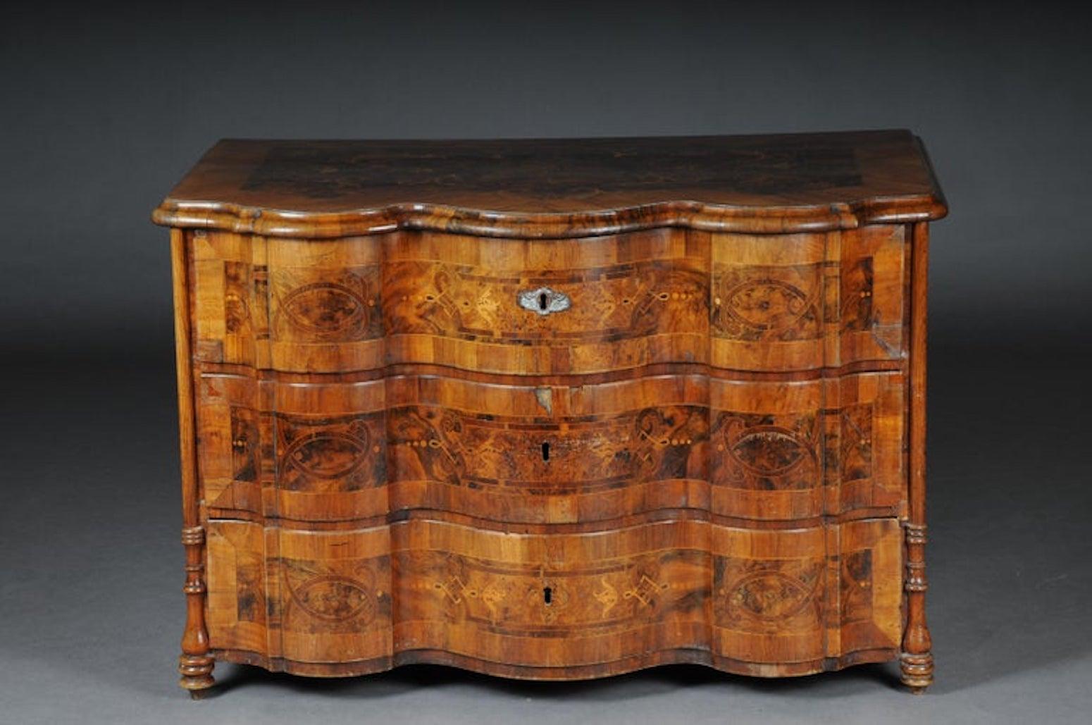 18th Century Highly Interesting Inlaid Baroque Commode, circa 1740 For Sale