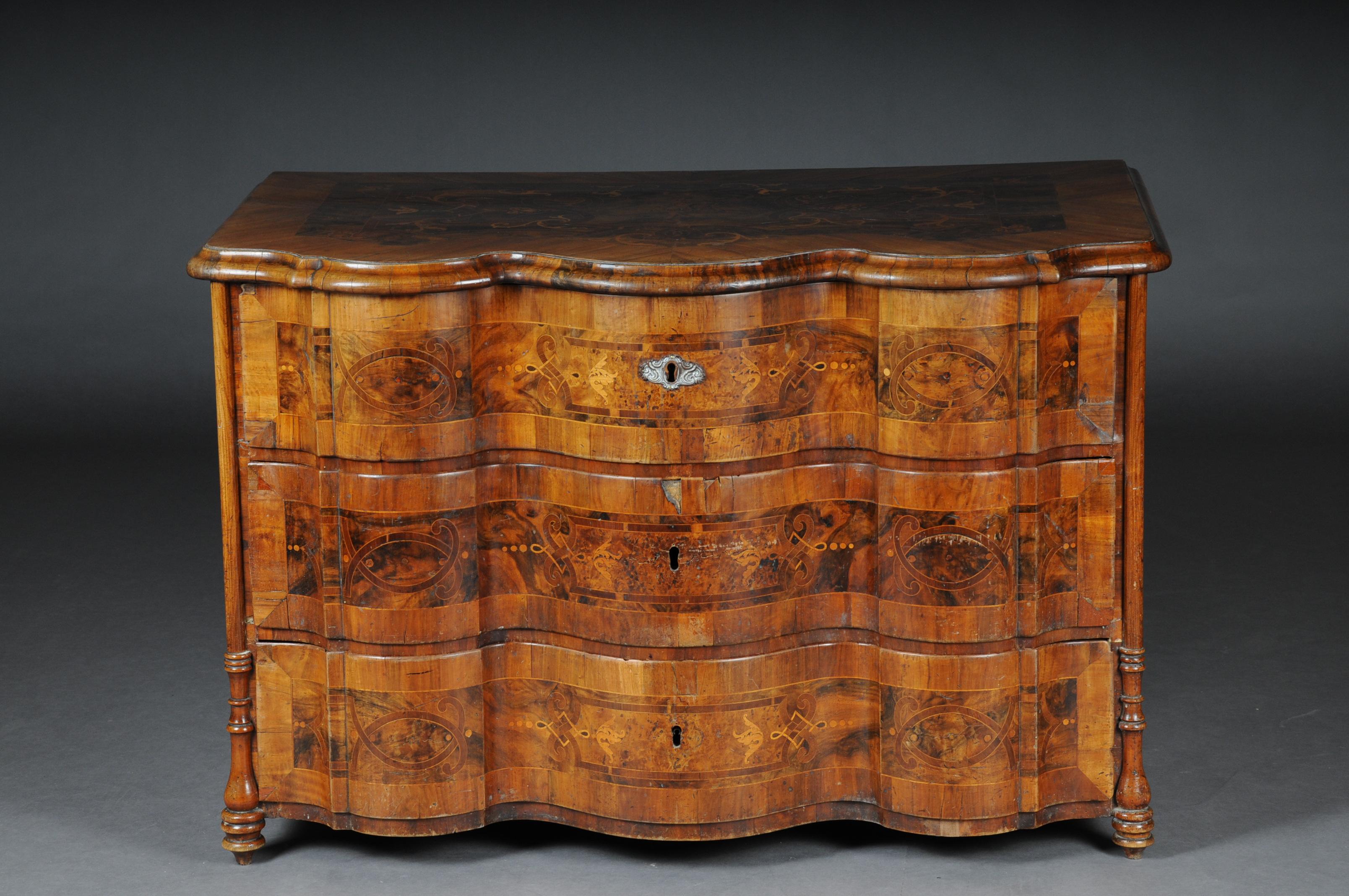 Hardwood Highly Interesting Inlaid Baroque Commode, circa 1740 For Sale