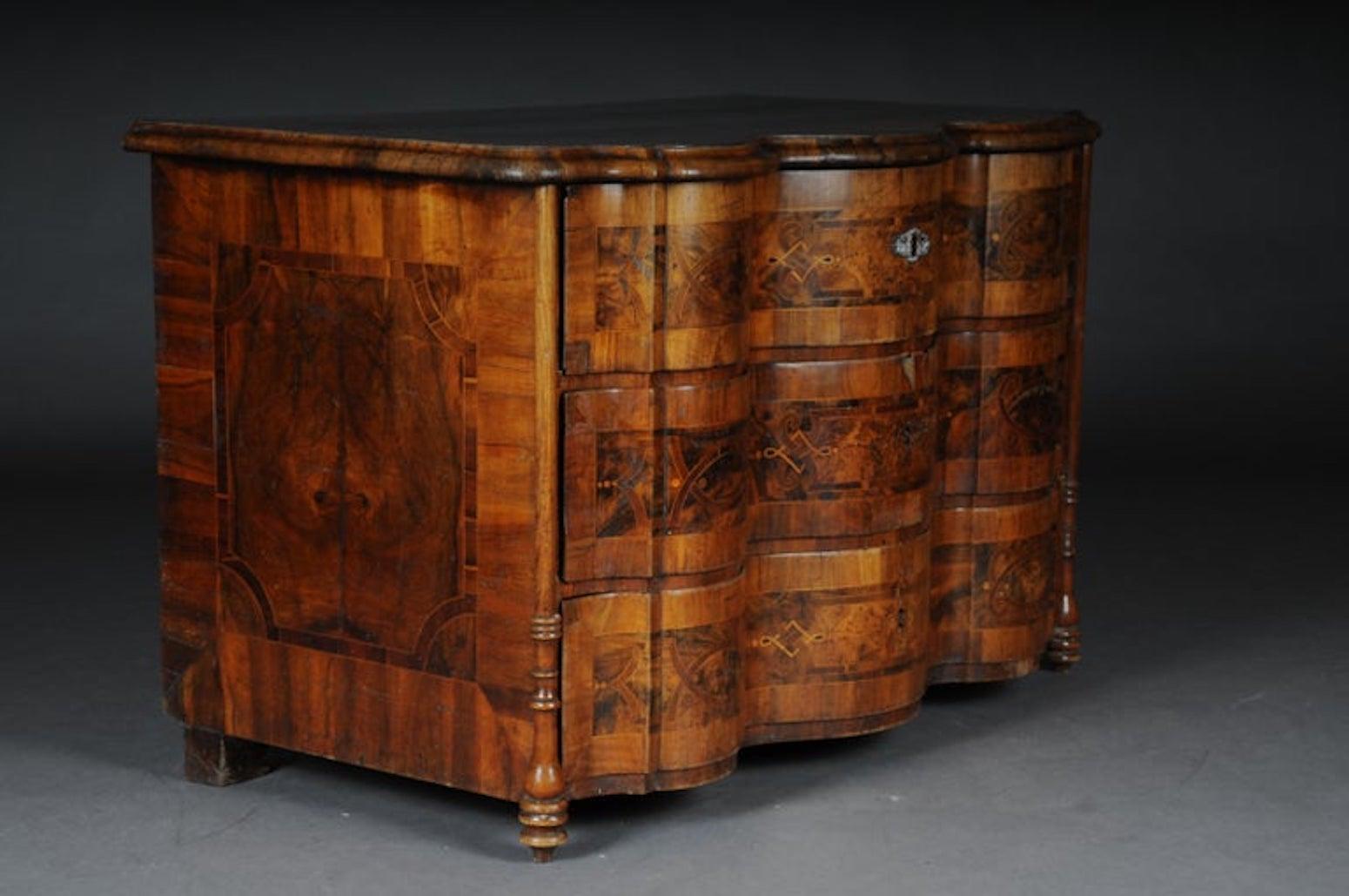 Hardwood Highly Interesting Inlaid Baroque Commode, circa 1740 For Sale