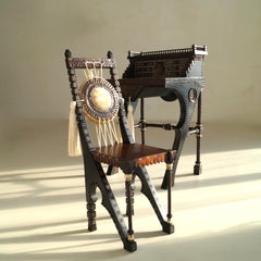 Juego de escritorio y silla Carlo Bugatti muy ornamental, c.1910