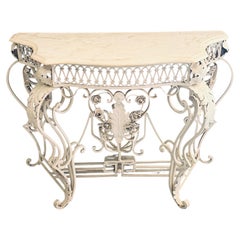 Highly Ornate White Metal and Marble Serpentine Top Console Table