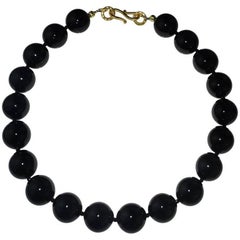 Highly Polished Black Agate Necklace with 18KT Yellow Gold Clasp Highly Polished Black Agate Necklace with 18KT Yellow Gold Clasp
