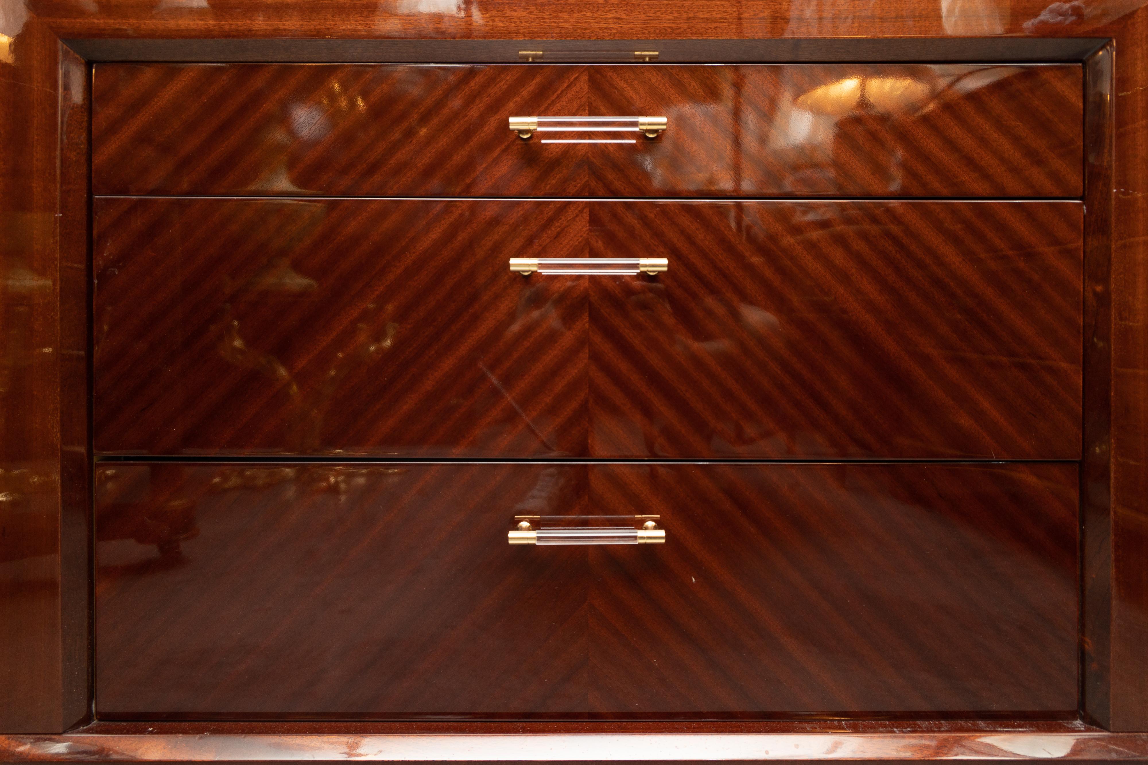 Highly Polished Mid Century Chest of Drawers-Pair Available  In Good Condition For Sale In WEST PALM BEACH, FL