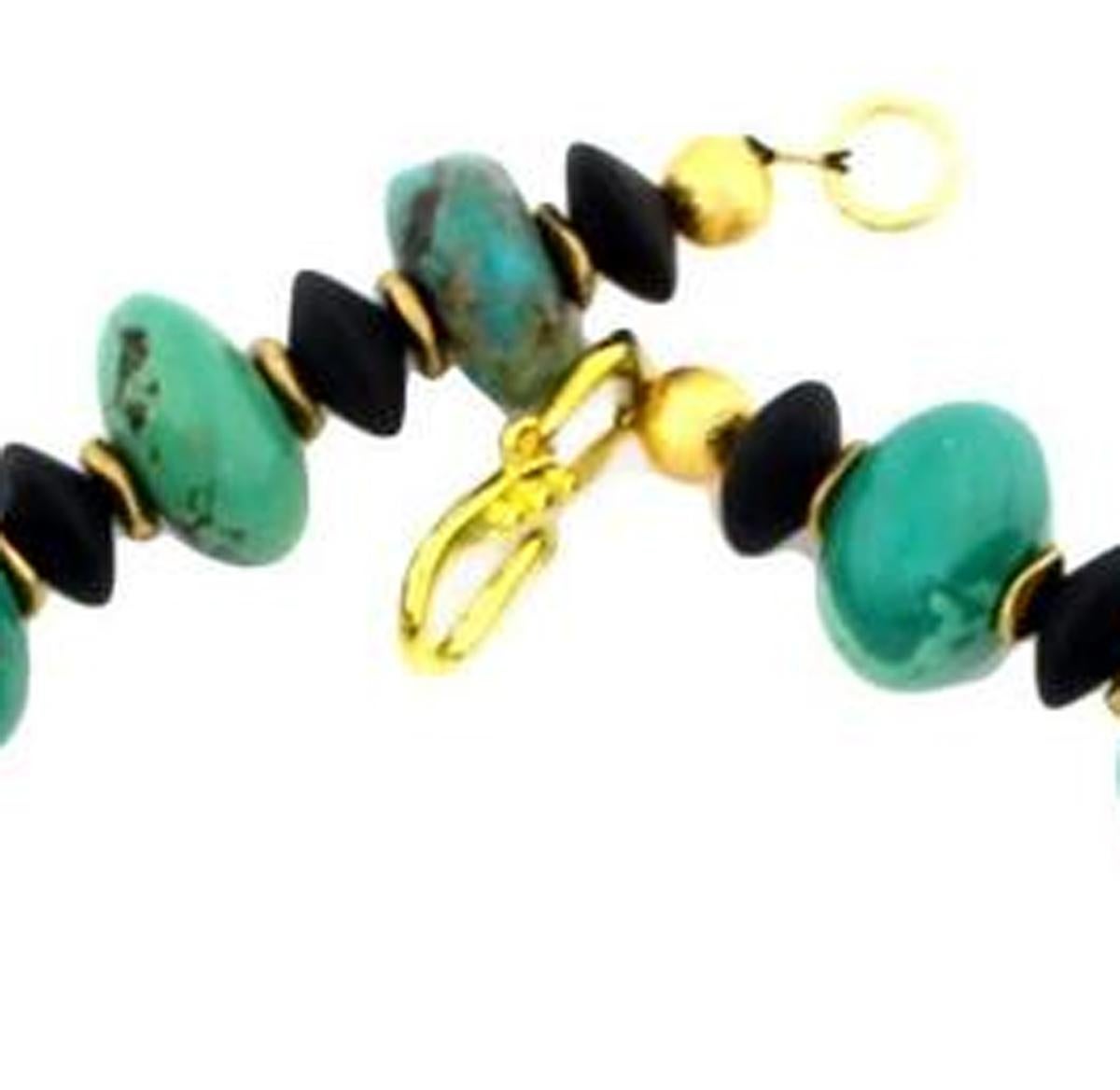 AJD Dramatic Statement Natural Glowing American Turquoise & Black Onyx Necklace In New Condition For Sale In Raleigh, NC