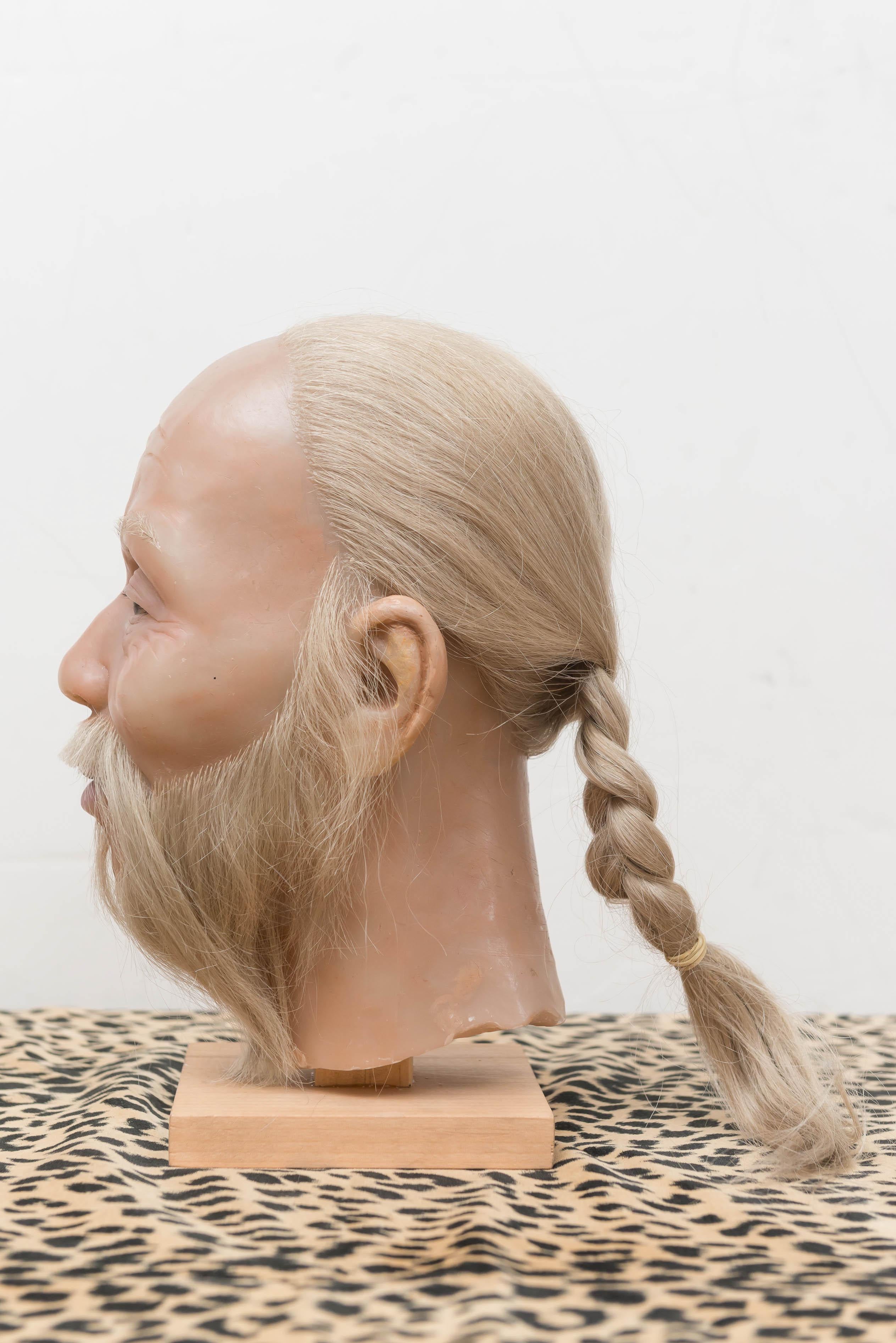 Hong Kong Highly Realistic Wax Head of a Chinese Man, Mid-20th Century