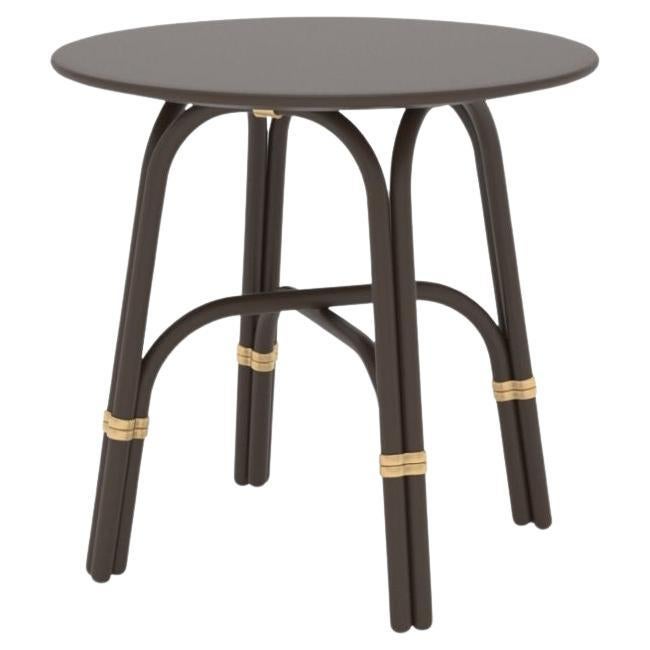 Highly-Resistant Outdoor Round Side Table Fiberglass Lacquered in Brown 