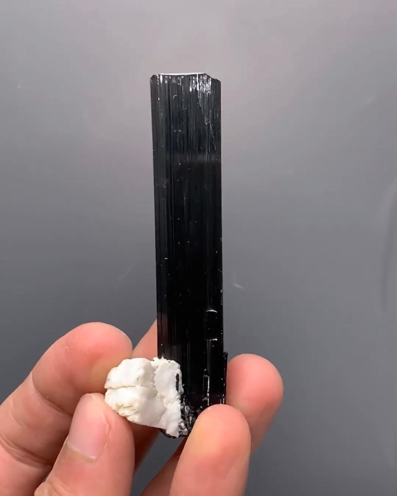 Modern Highly Striated Schorl Black Tourmaline With Albite Matrix From Pakistan For Sale