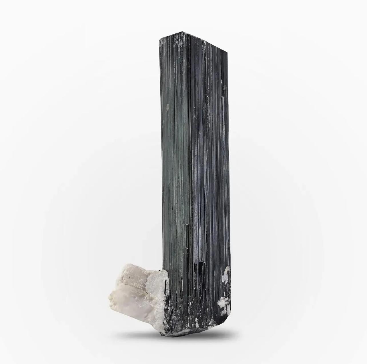 Highly Striated Schorl Black Tourmaline With Albite Matrix From Pakistan For Sale 1