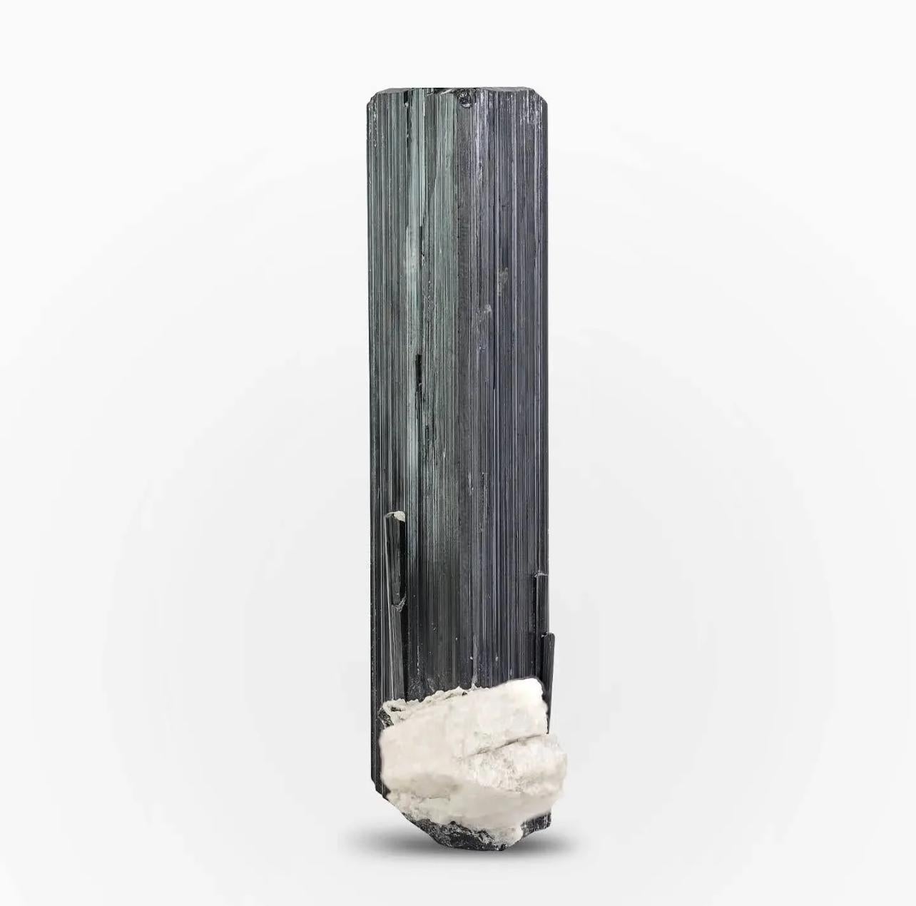 Highly Striated Schorl Black Tourmaline With Albite Matrix From Pakistan For Sale 2