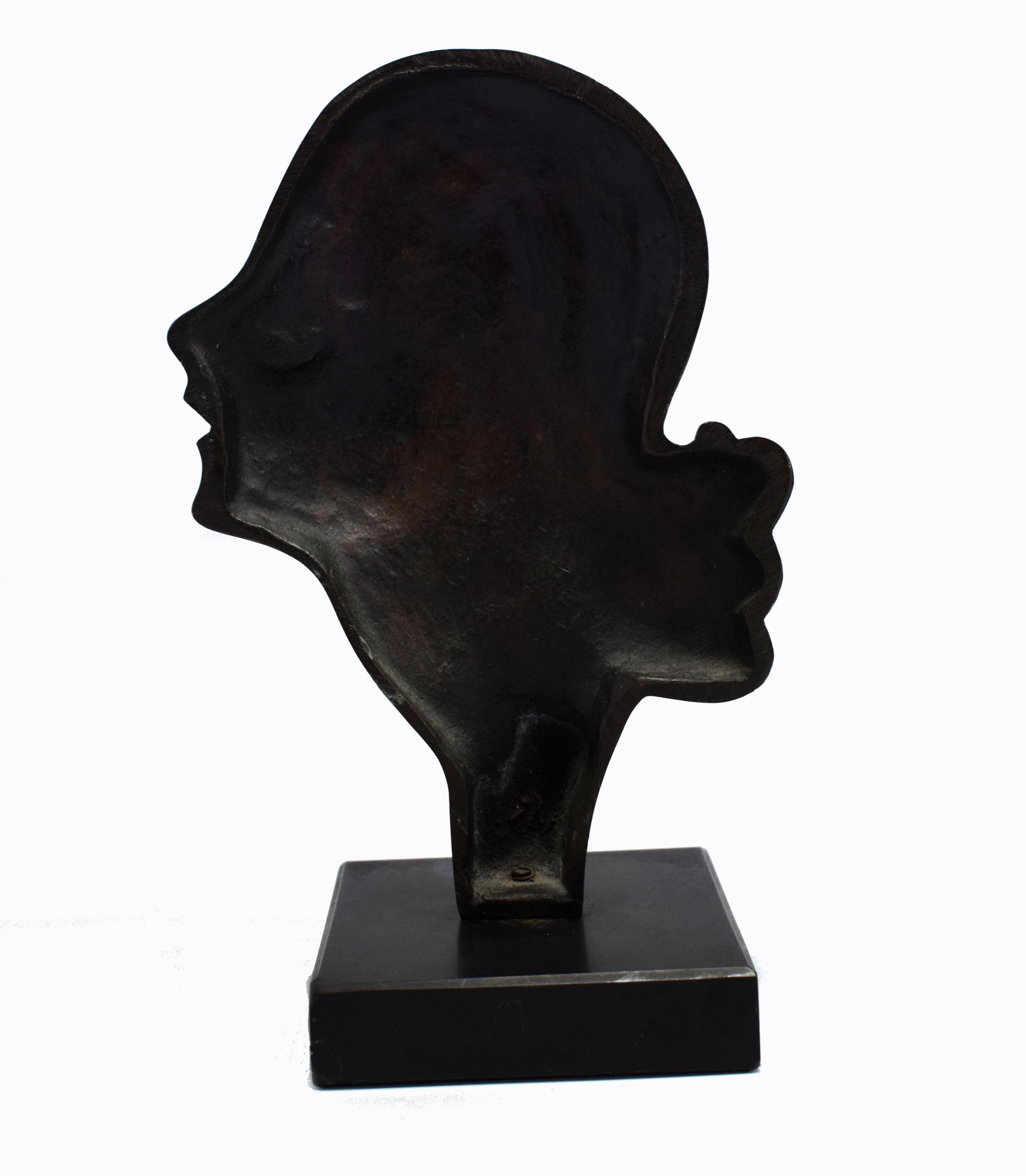20th Century Highly Styled French Brass Art Deco Bust, French, circa 1930