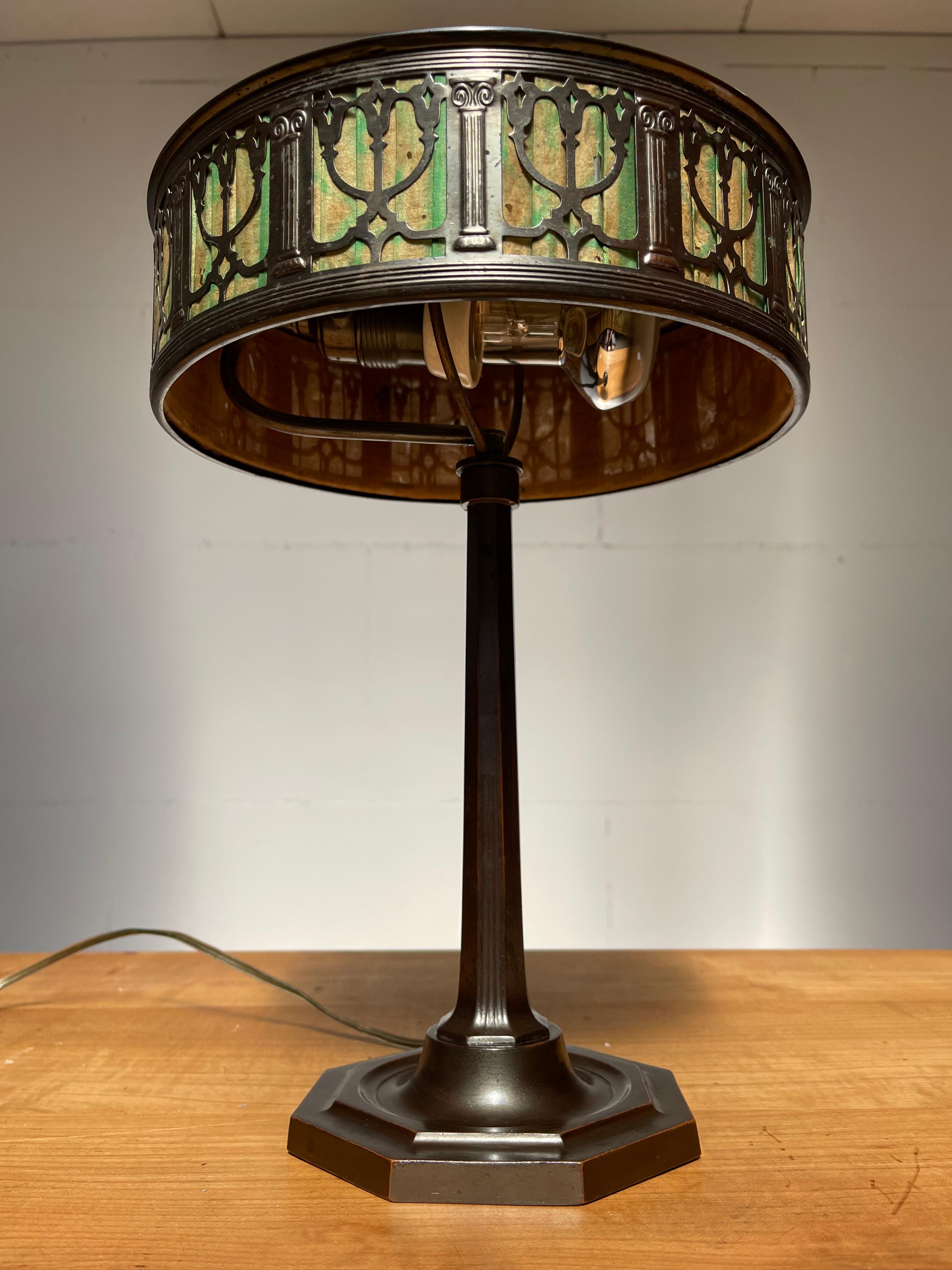 Linen Highly Stylish and Timeless Design Arts and Crafts Era Bronze Table or Desk Lamp