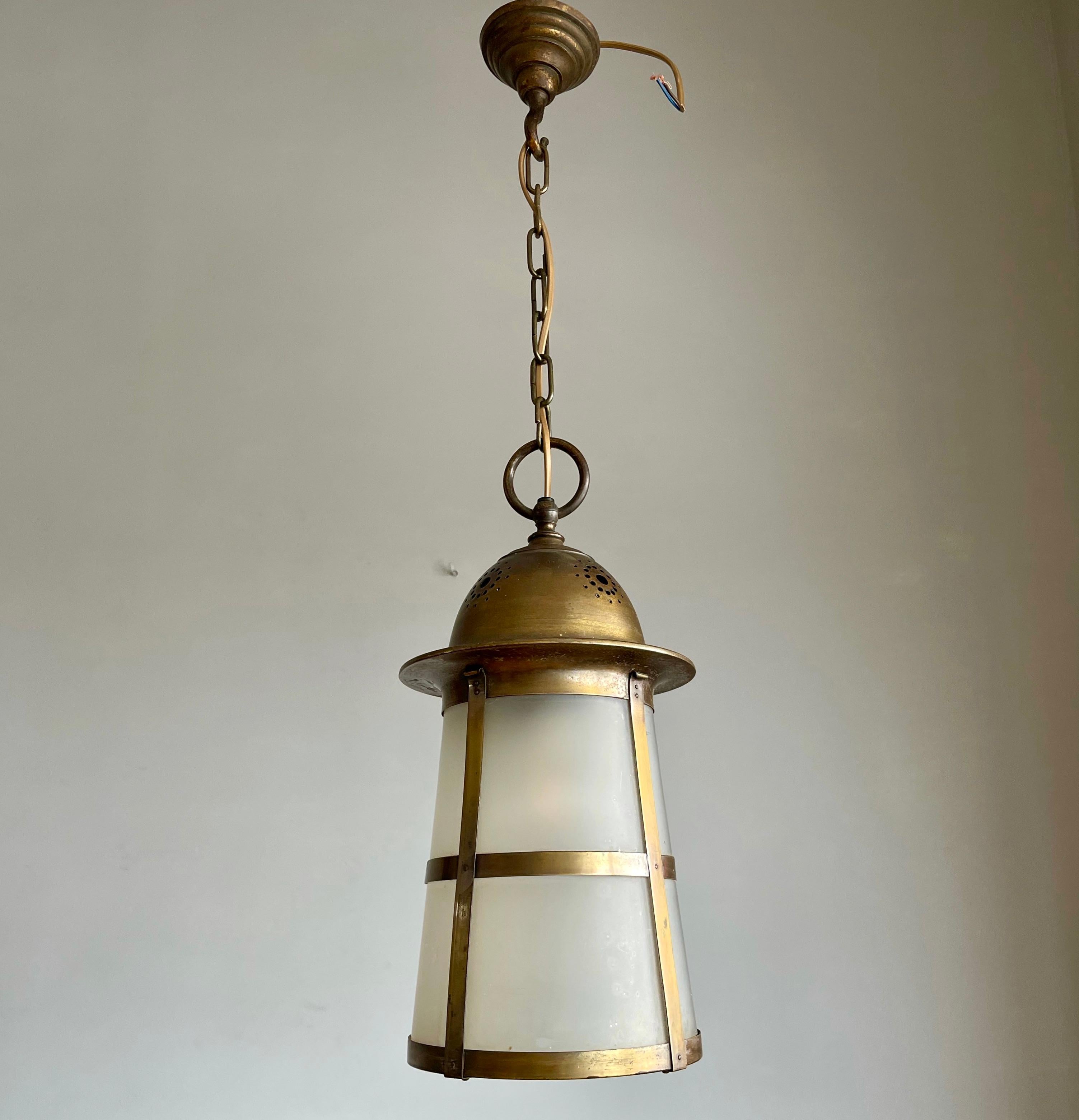 Highly Stylish Brass and Glass Arts & Crafts Pendant Light, 1910 Berlage Style 3