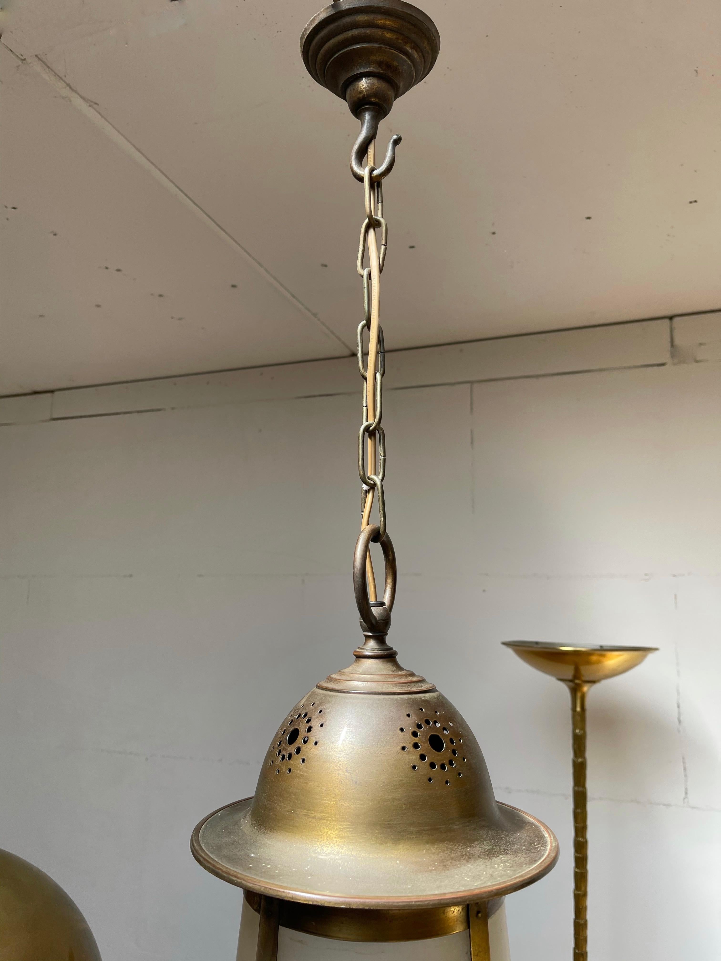 Highly Stylish Brass and Glass Arts & Crafts Pendant Light, 1910 Berlage Style 10